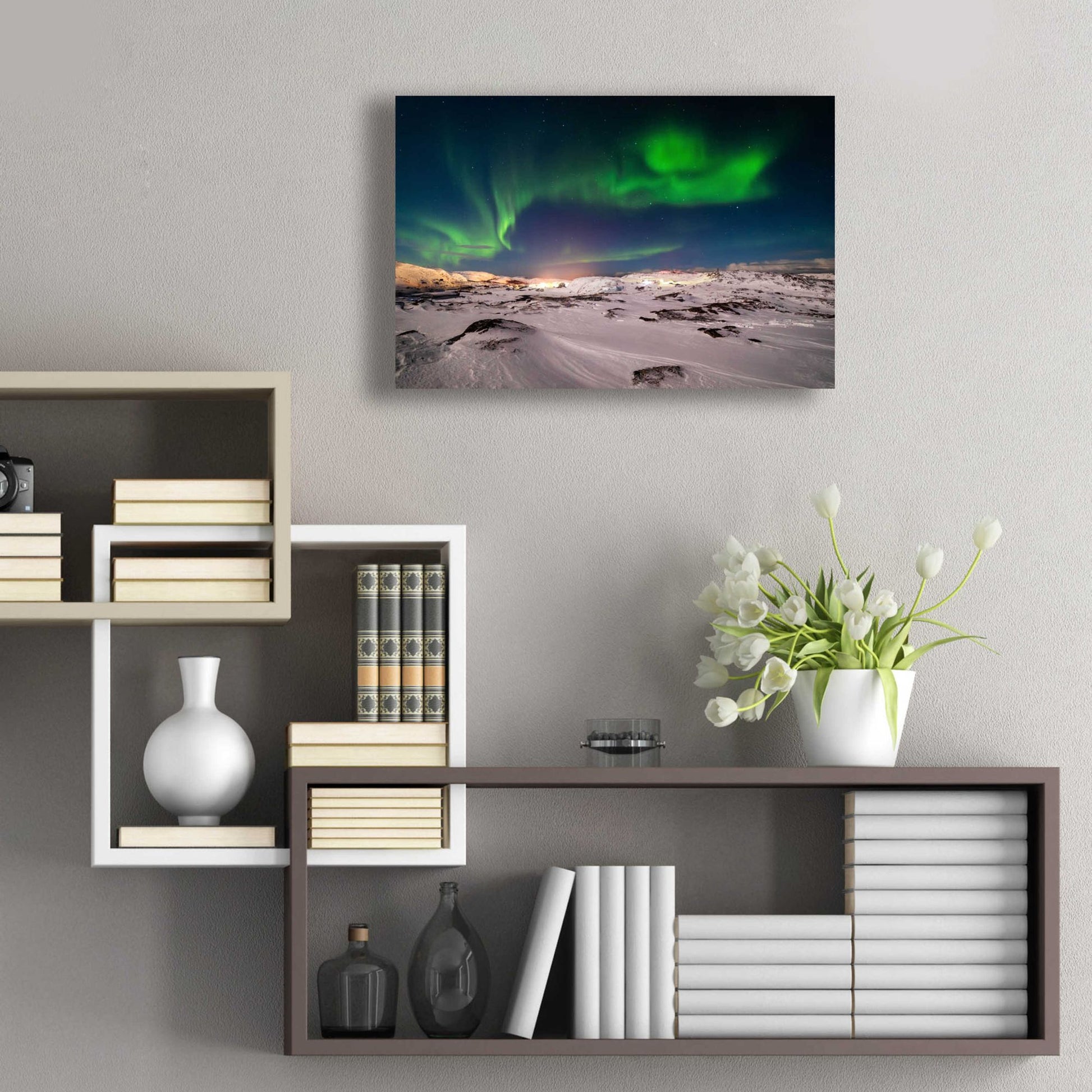 Epic Art 'Northern Lights On The Arctic Ocean Shore 2' by Epic Portfolio, Acrylic Glass Wall Art,24x16