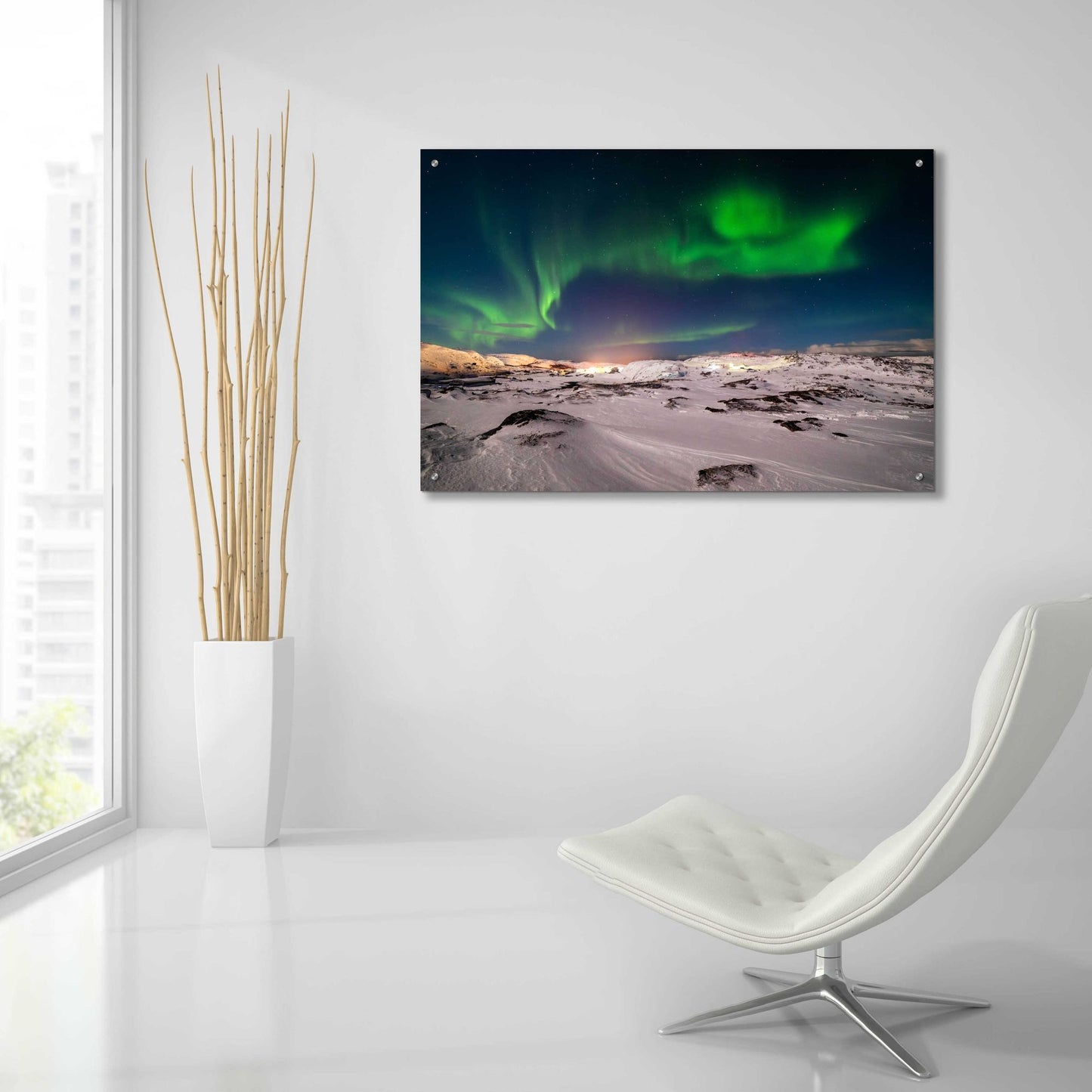 Epic Art 'Northern Lights On The Arctic Ocean Shore 2' by Epic Portfolio, Acrylic Glass Wall Art,36x24