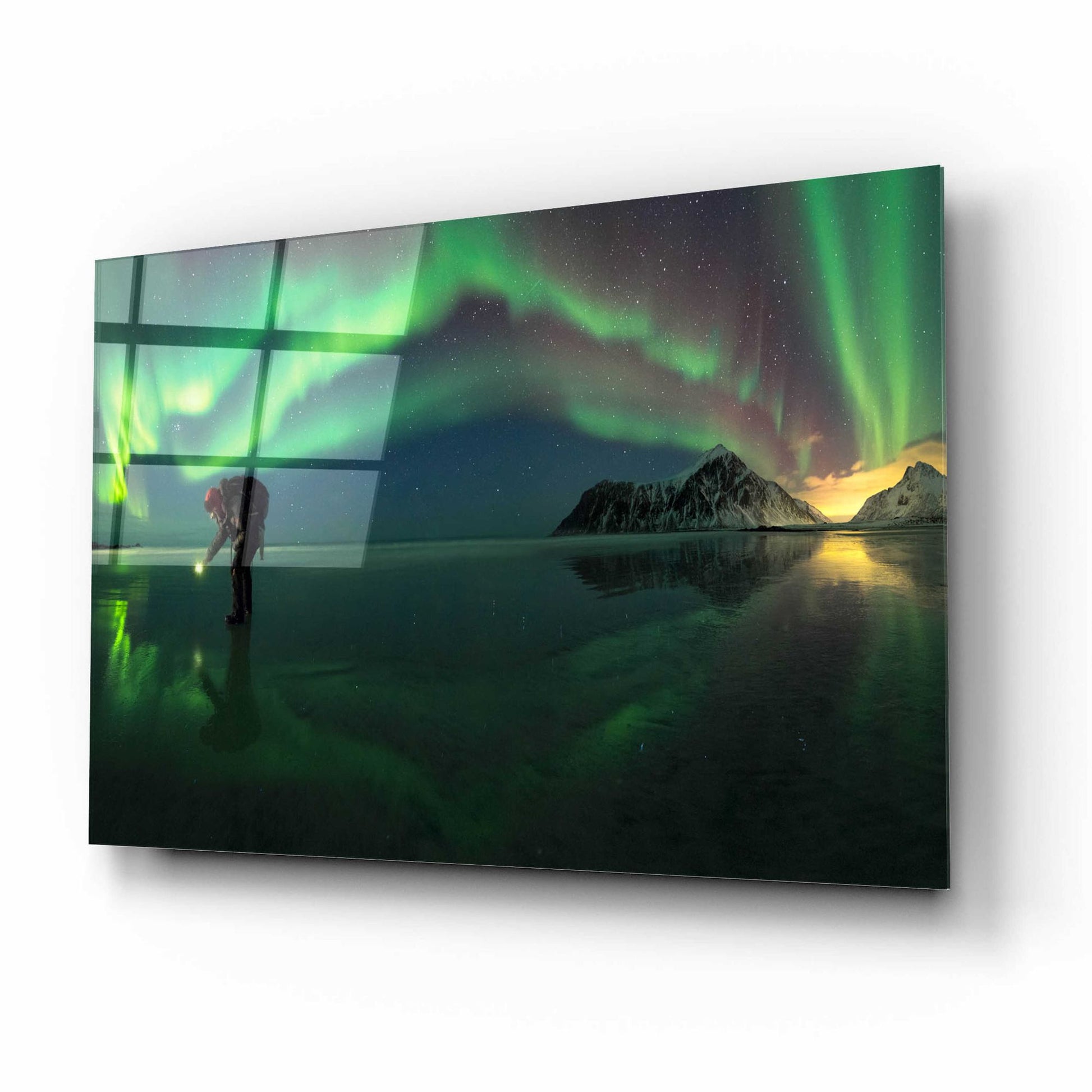 Epic Art 'Person On Ice During Northern Lights' by Epic Portfolio, Acrylic Glass Wall Art,16x12