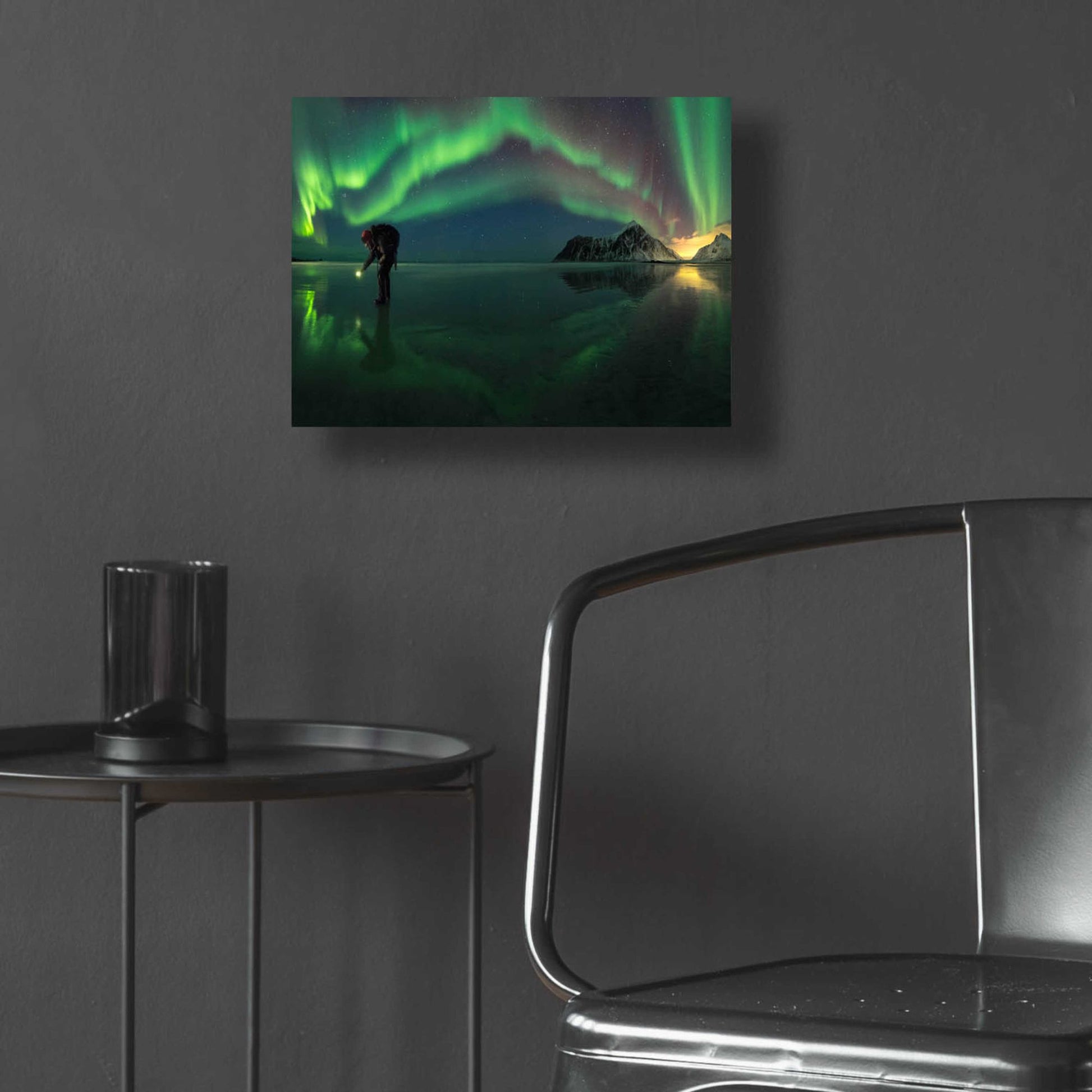 Epic Art 'Person On Ice During Northern Lights' by Epic Portfolio, Acrylic Glass Wall Art,16x12