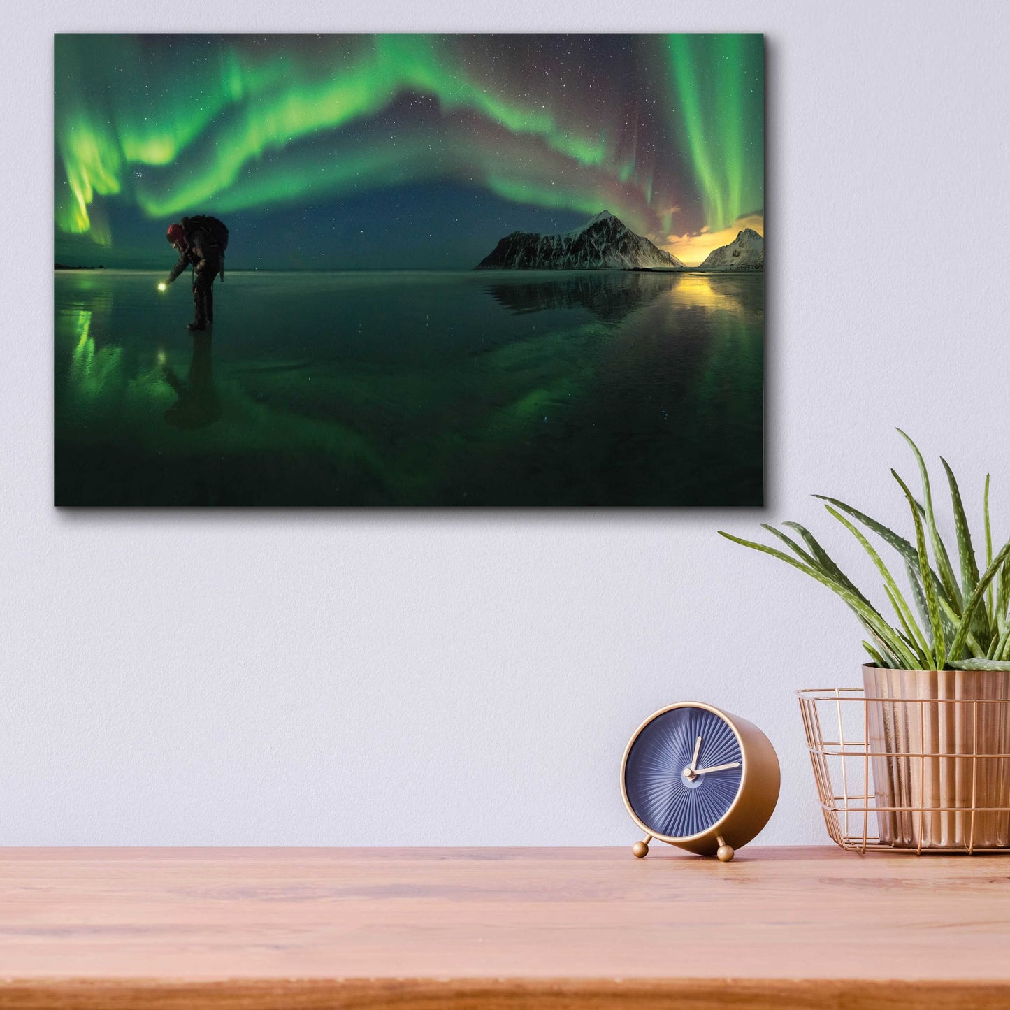 Epic Art 'Person On Ice During Northern Lights' by Epic Portfolio, Acrylic Glass Wall Art,16x12