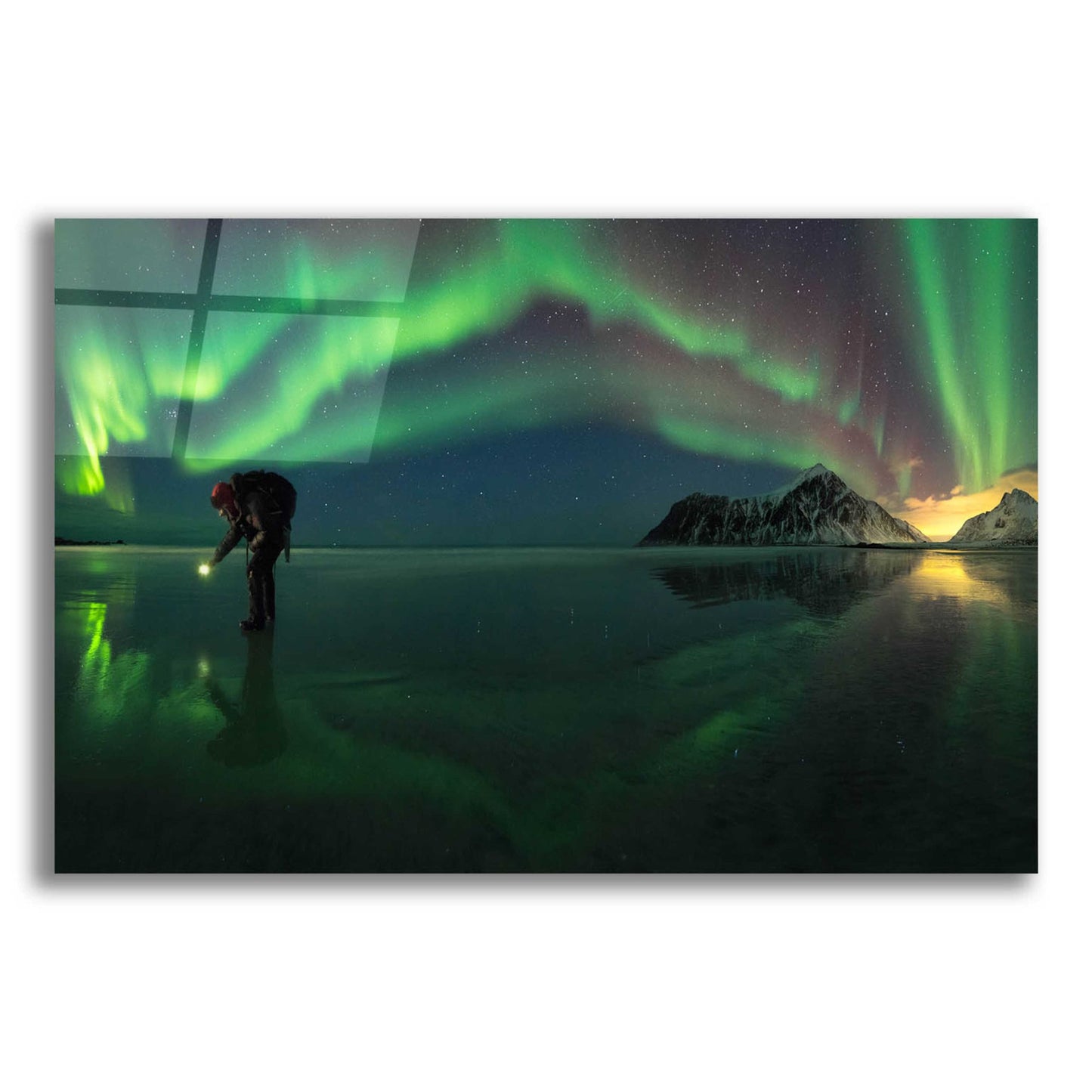 Epic Art 'Person On Ice During Northern Lights' by Epic Portfolio, Acrylic Glass Wall Art,16x12