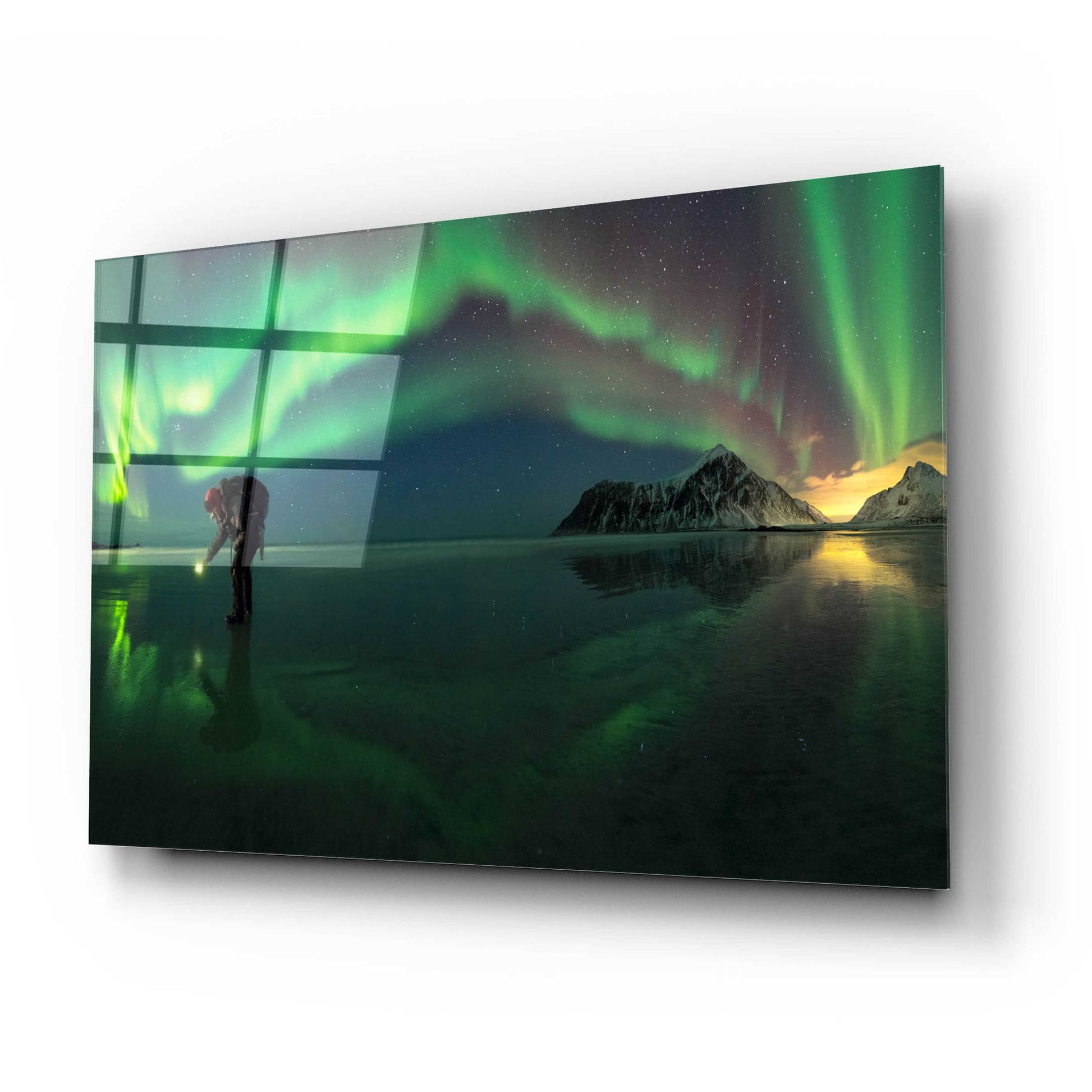 Epic Art 'Person On Ice During Northern Lights' by Epic Portfolio, Acrylic Glass Wall Art,24x16