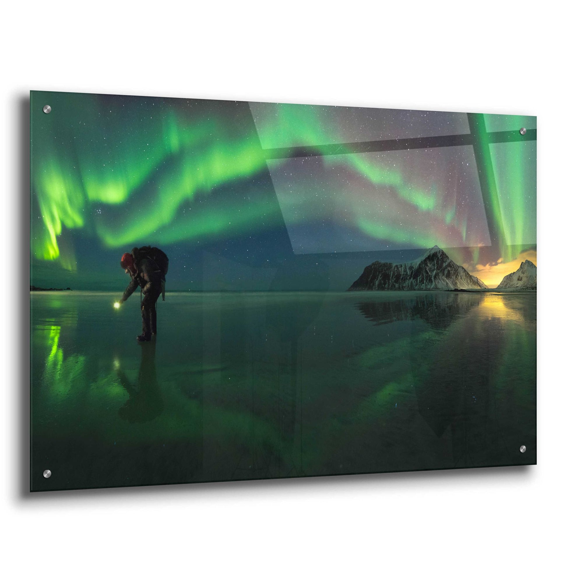 Epic Art 'Person On Ice During Northern Lights' by Epic Portfolio, Acrylic Glass Wall Art,36x24