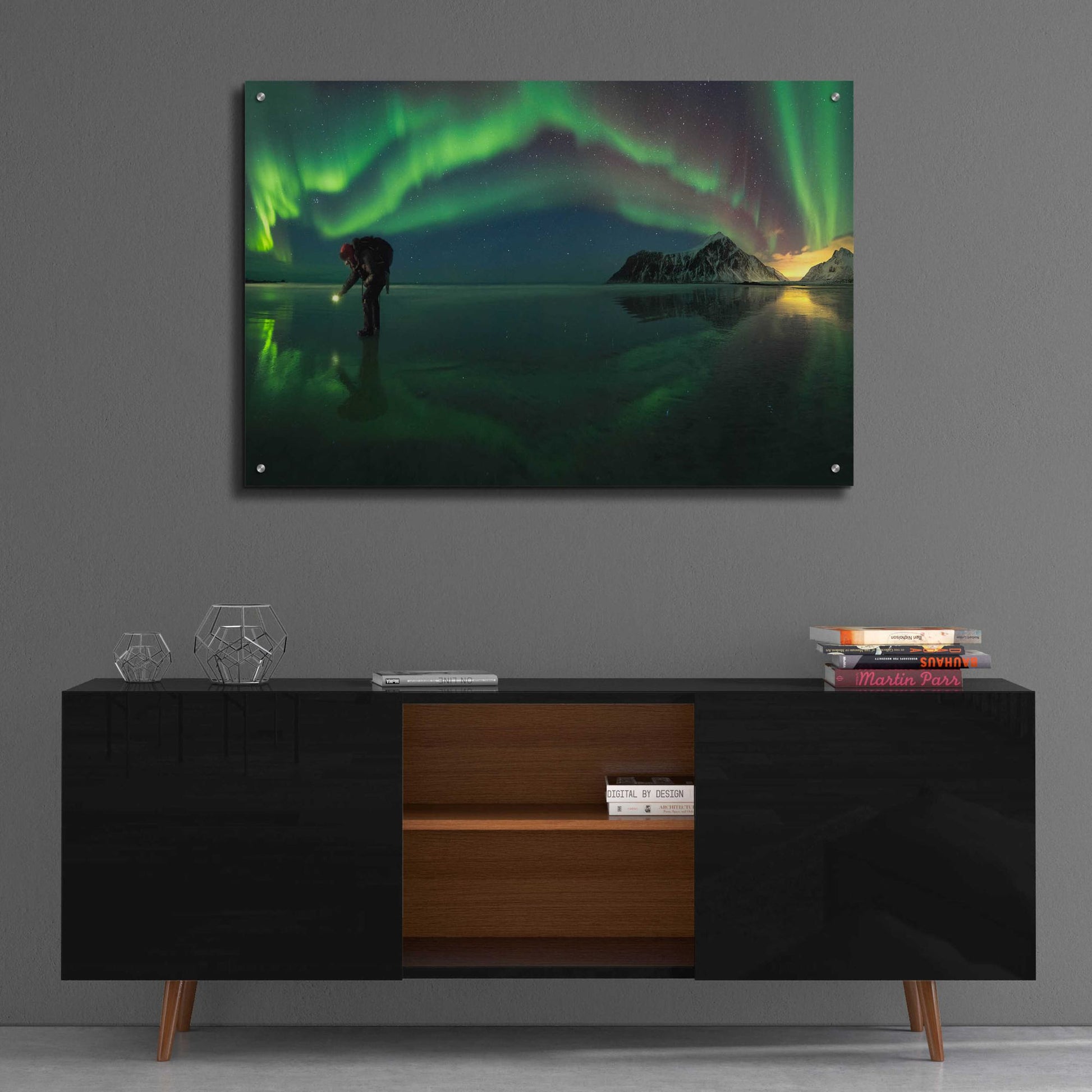 Epic Art 'Person On Ice During Northern Lights' by Epic Portfolio, Acrylic Glass Wall Art,36x24