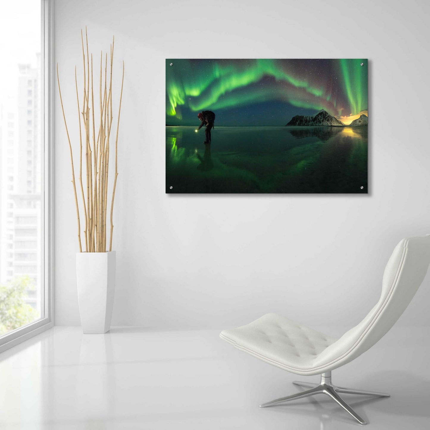 Epic Art 'Person On Ice During Northern Lights' by Epic Portfolio, Acrylic Glass Wall Art,36x24