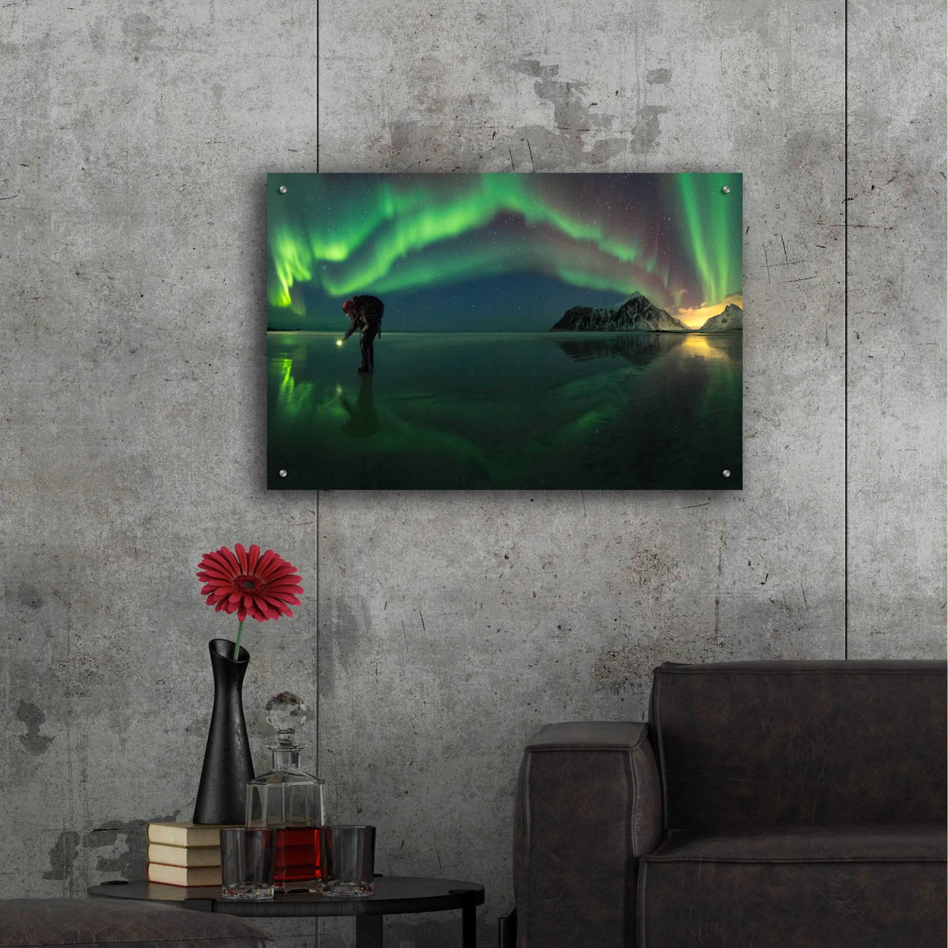 Epic Art 'Person On Ice During Northern Lights' by Epic Portfolio, Acrylic Glass Wall Art,36x24