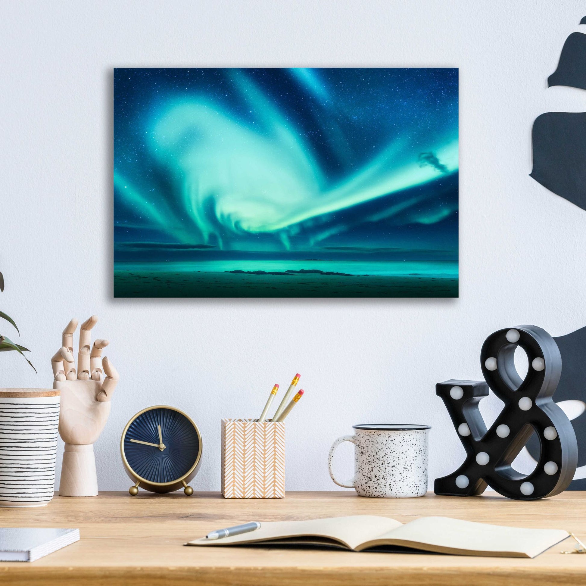 Epic Art 'Polar Lights Above The Sea Green Northern Lights' by Epic Portfolio, Acrylic Glass Wall Art,16x12