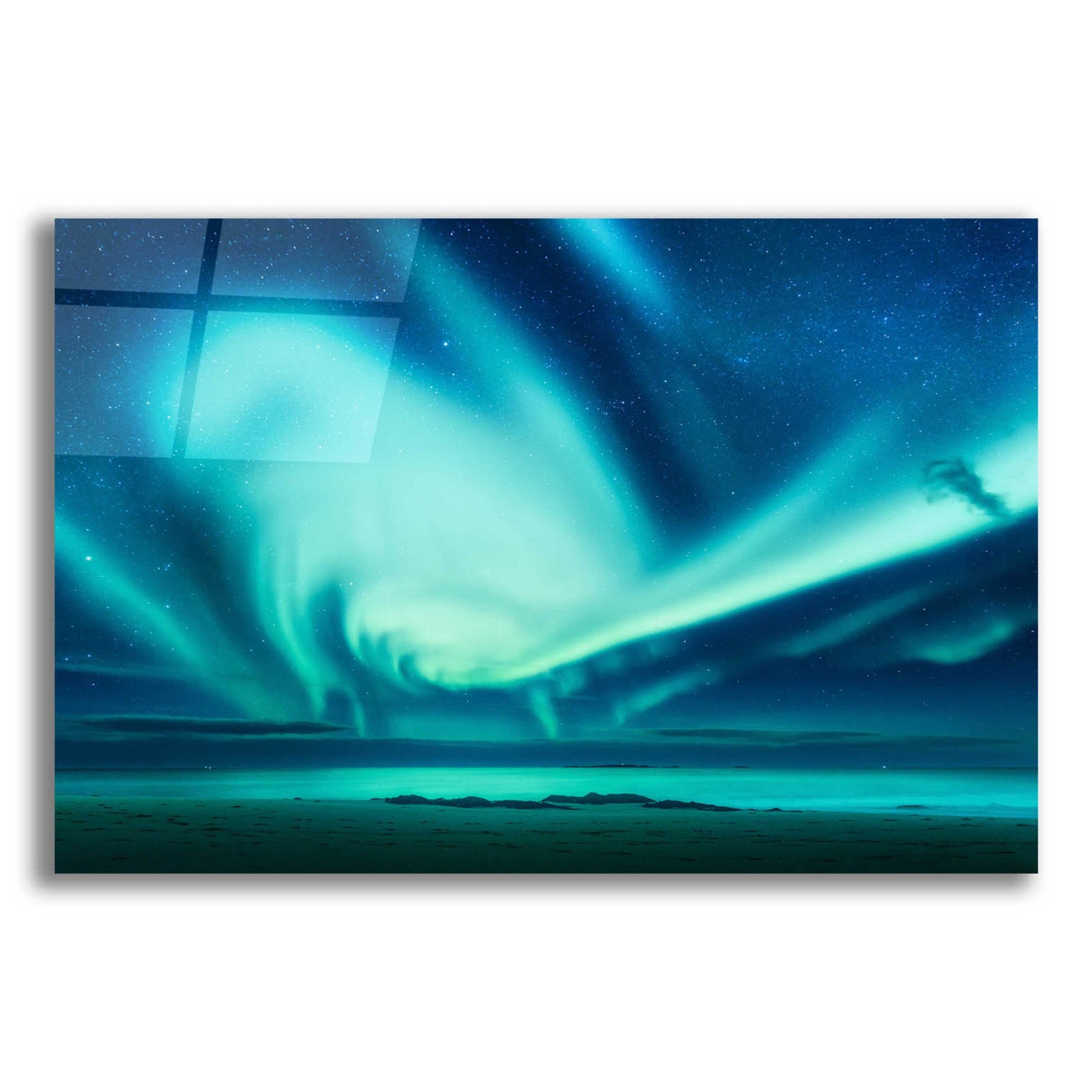 Epic Art 'Polar Lights Above The Sea Green Northern Lights' by Epic Portfolio, Acrylic Glass Wall Art,16x12