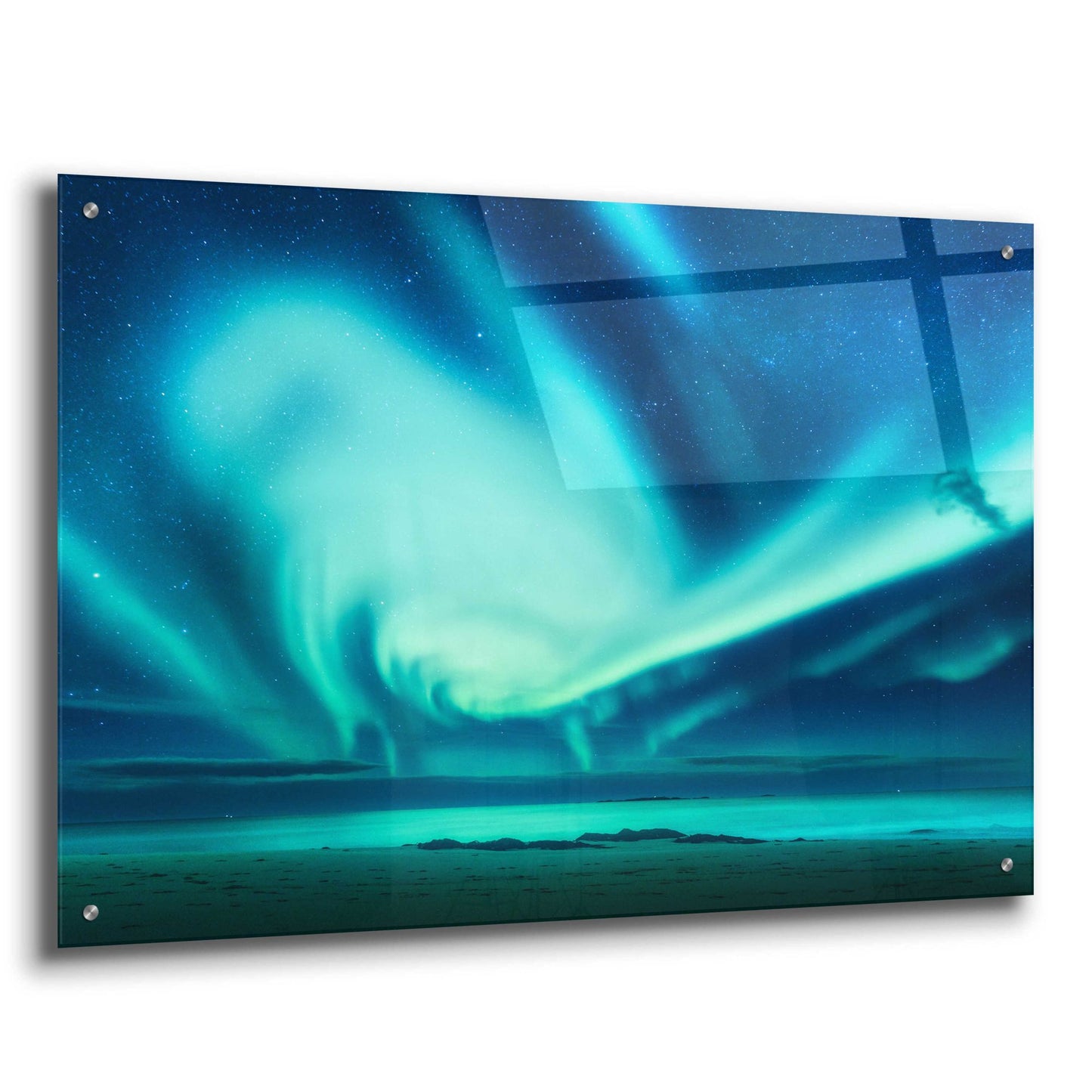 Epic Art 'Polar Lights Above The Sea Green Northern Lights' by Epic Portfolio, Acrylic Glass Wall Art,36x24