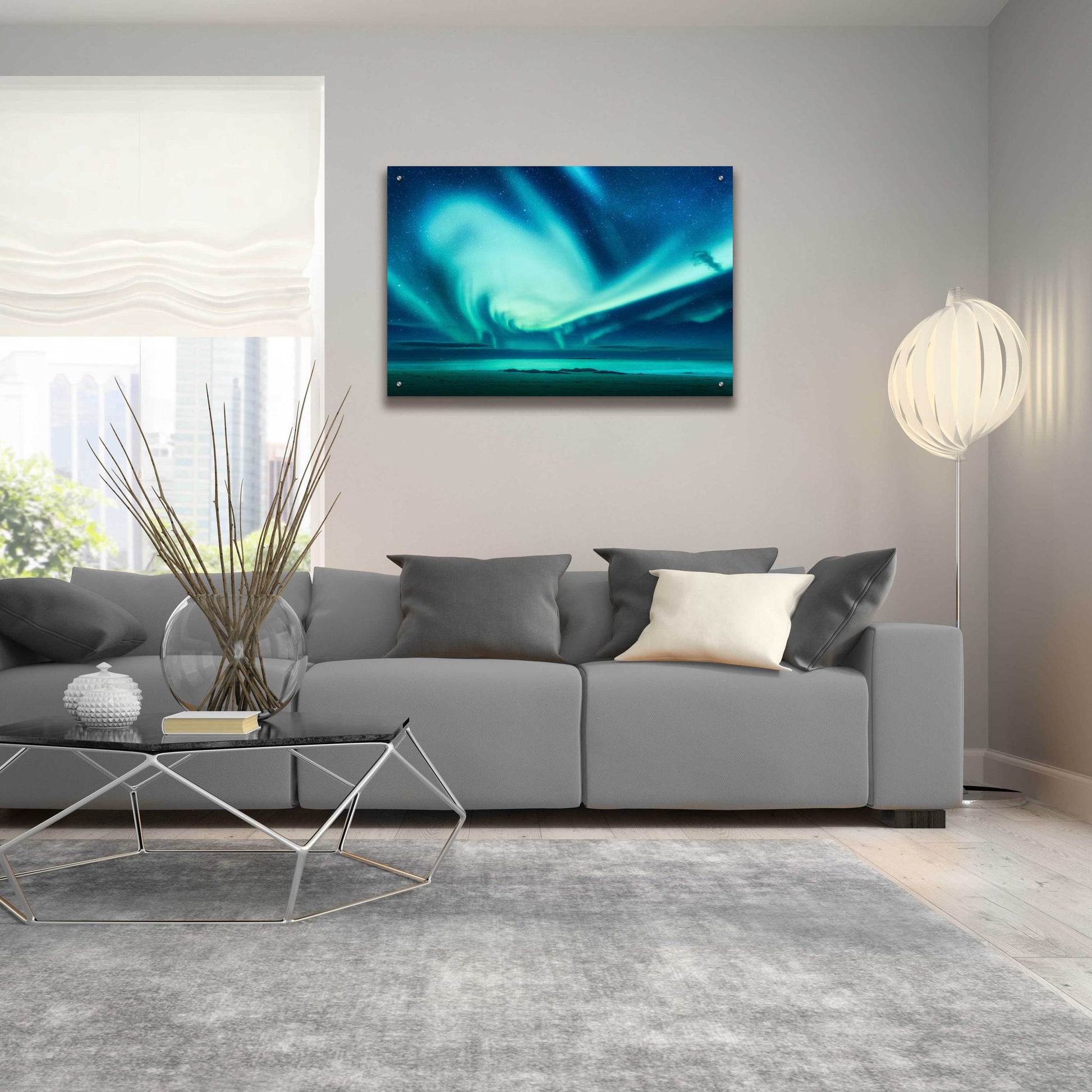 Epic Art 'Polar Lights Above The Sea Green Northern Lights' by Epic Portfolio, Acrylic Glass Wall Art,36x24