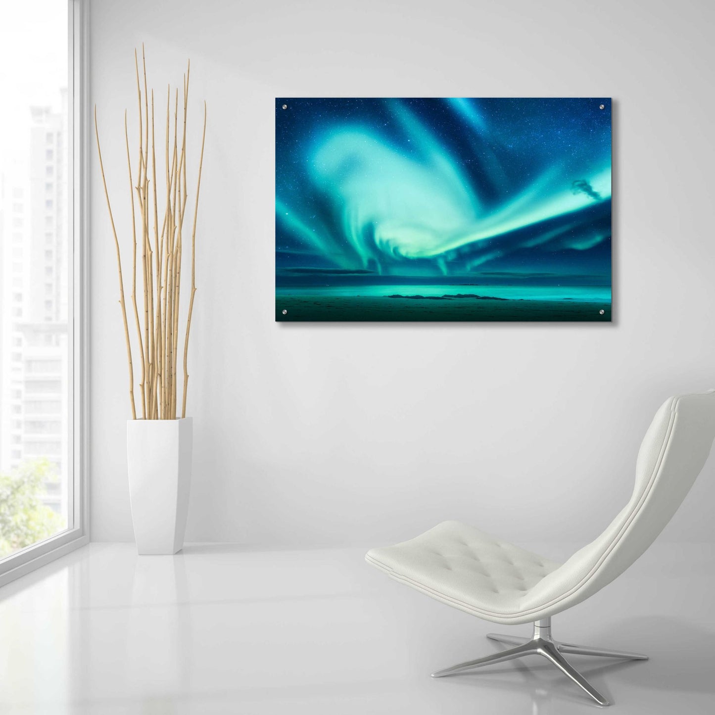 Epic Art 'Polar Lights Above The Sea Green Northern Lights' by Epic Portfolio, Acrylic Glass Wall Art,36x24