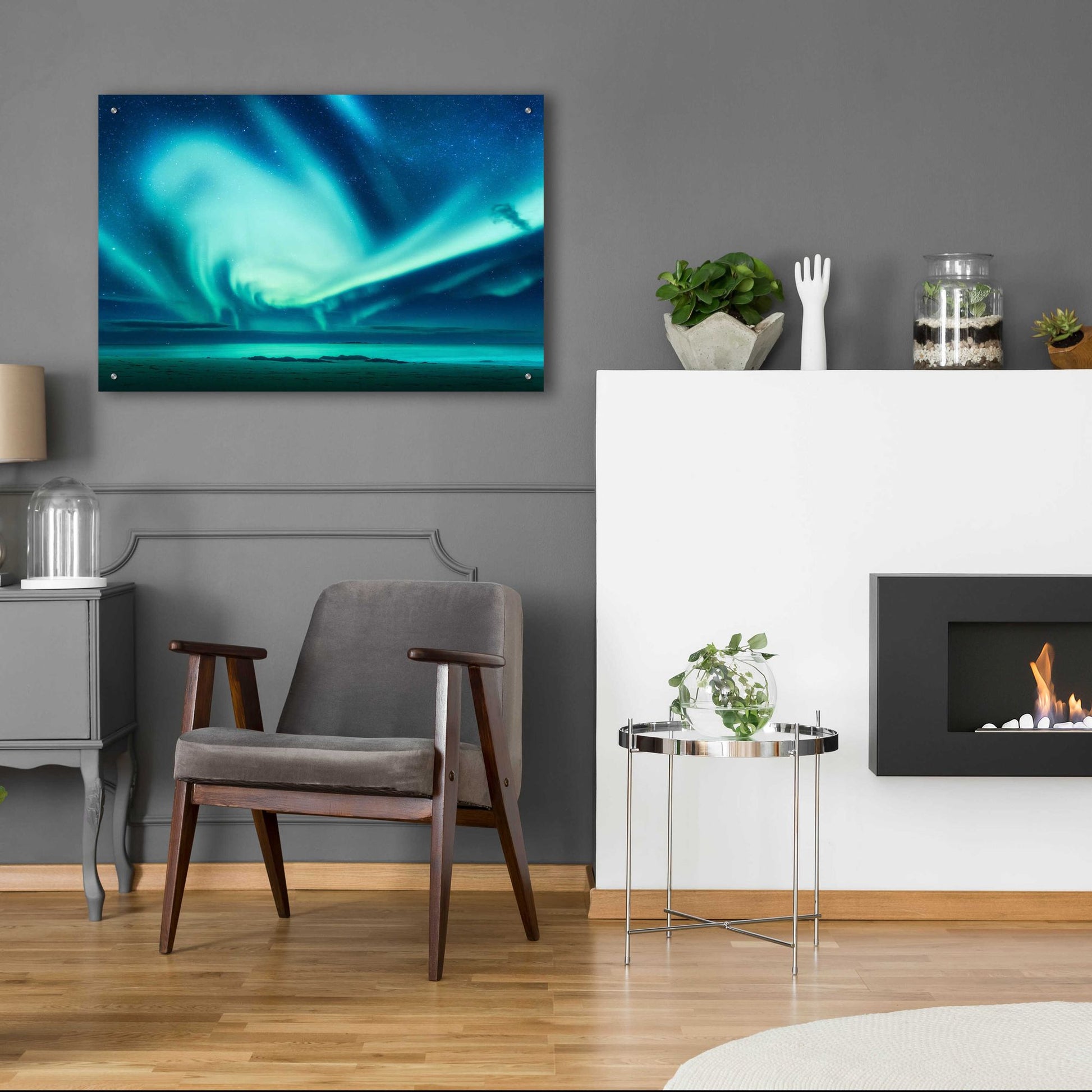 Epic Art 'Polar Lights Above The Sea Green Northern Lights' by Epic Portfolio, Acrylic Glass Wall Art,36x24