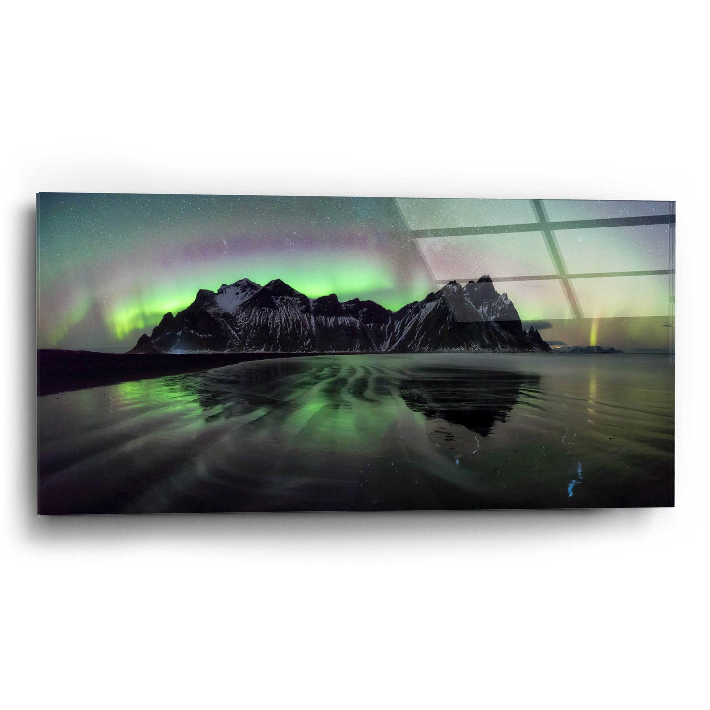 Epic Art 'Water And Mountain During Northern Lights' by Epic Portfolio, Acrylic Glass Wall Art,24x12