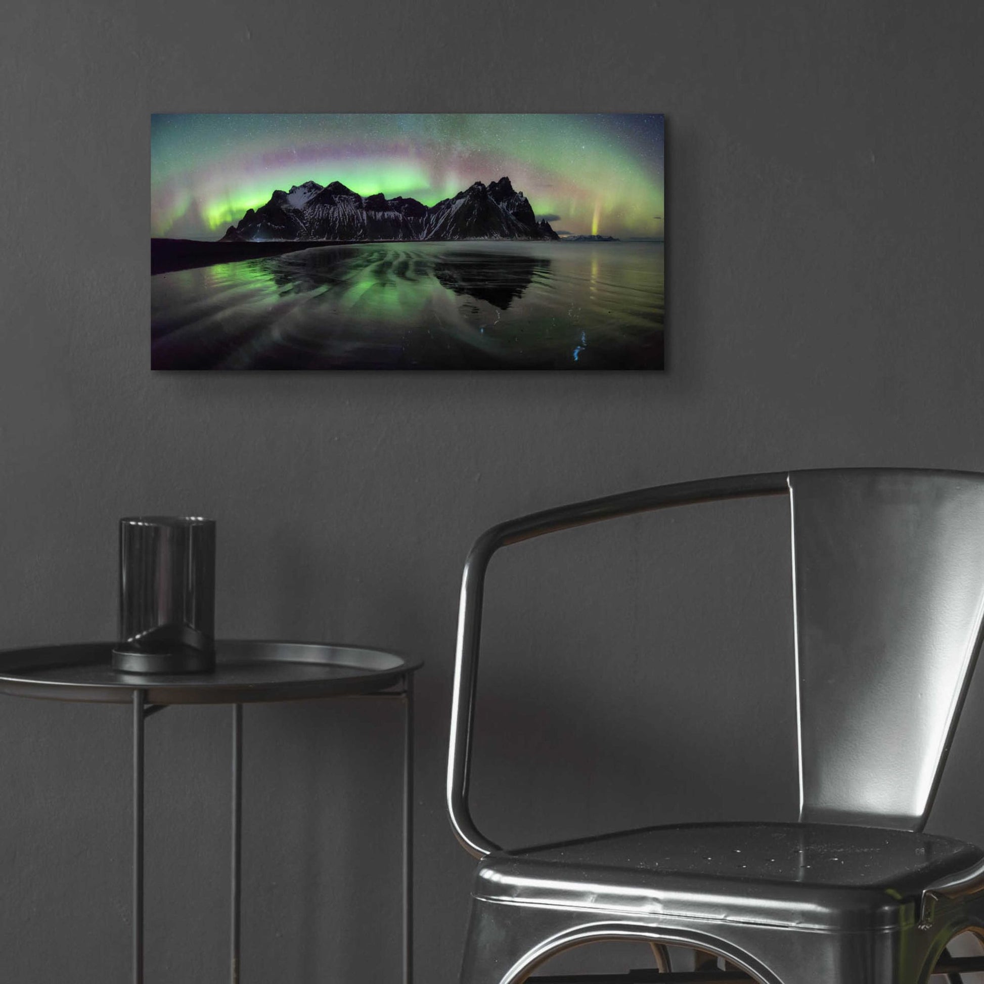 Epic Art 'Water And Mountain During Northern Lights' by Epic Portfolio, Acrylic Glass Wall Art,24x12