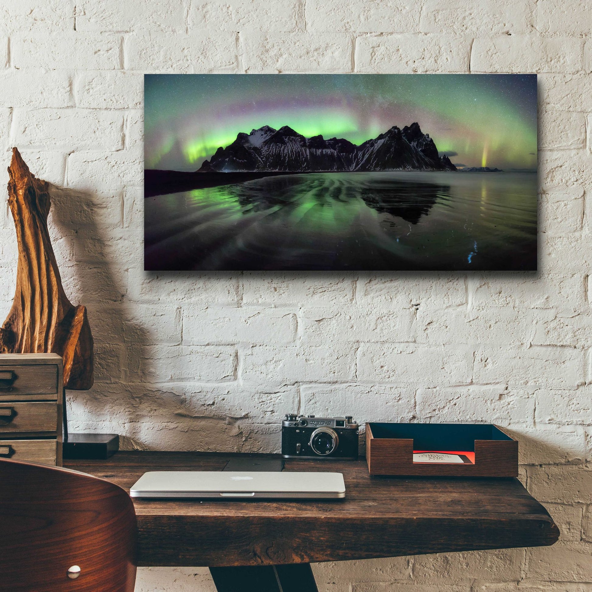 Epic Art 'Water And Mountain During Northern Lights' by Epic Portfolio, Acrylic Glass Wall Art,24x12