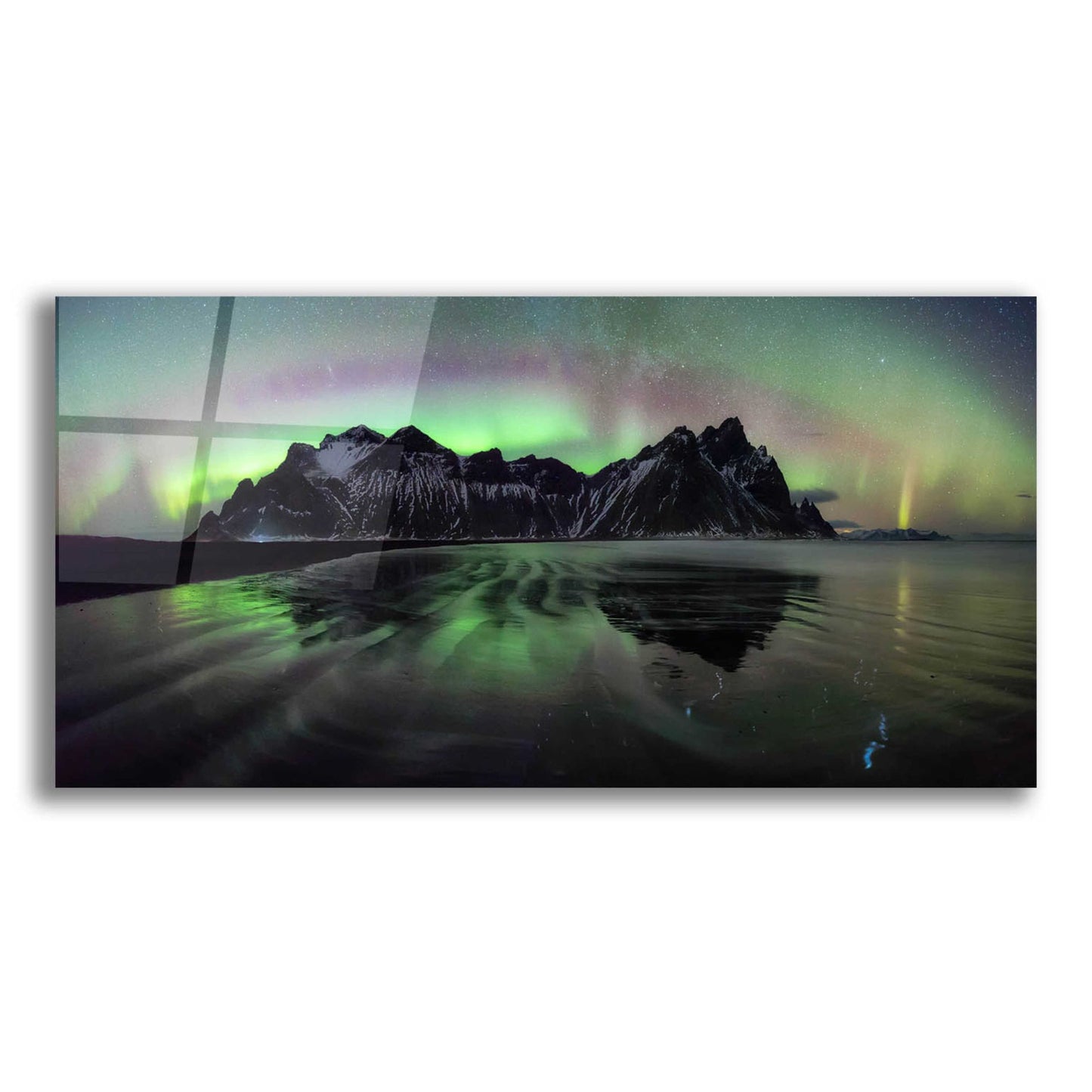 Epic Art 'Water And Mountain During Northern Lights' by Epic Portfolio, Acrylic Glass Wall Art,24x12