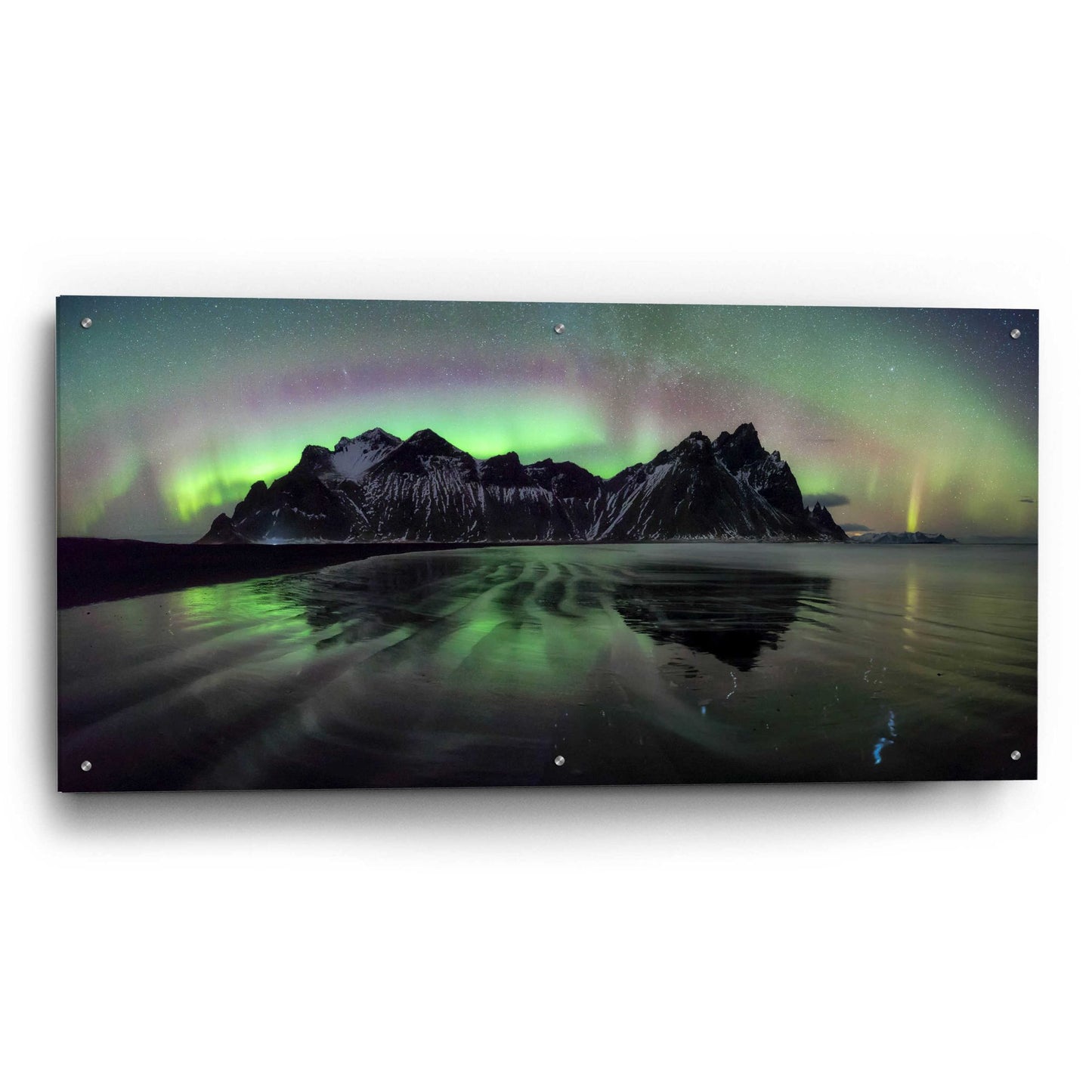 Epic Art 'Water And Mountain During Northern Lights' by Epic Portfolio, Acrylic Glass Wall Art,48x24