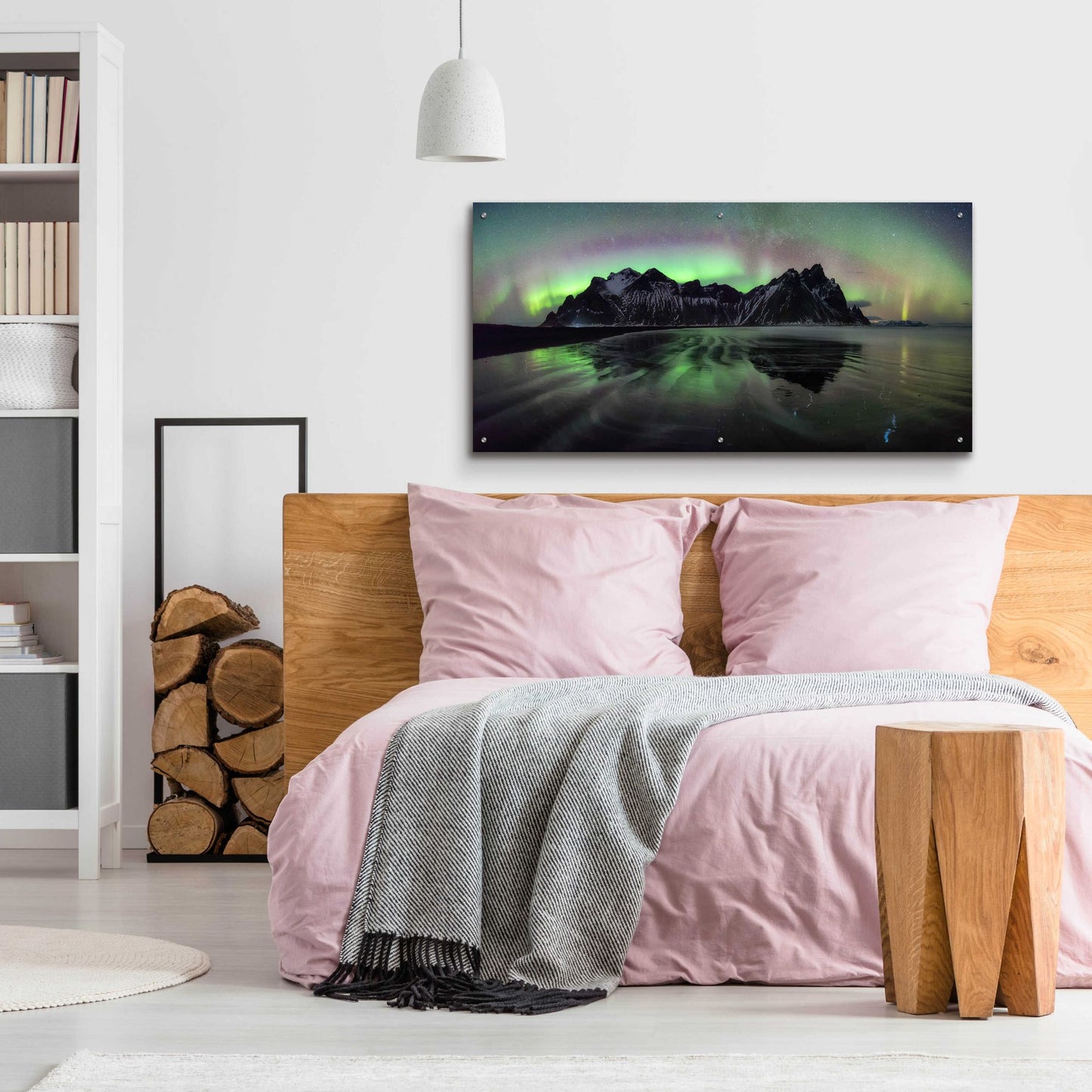 Epic Art 'Water And Mountain During Northern Lights' by Epic Portfolio, Acrylic Glass Wall Art,48x24