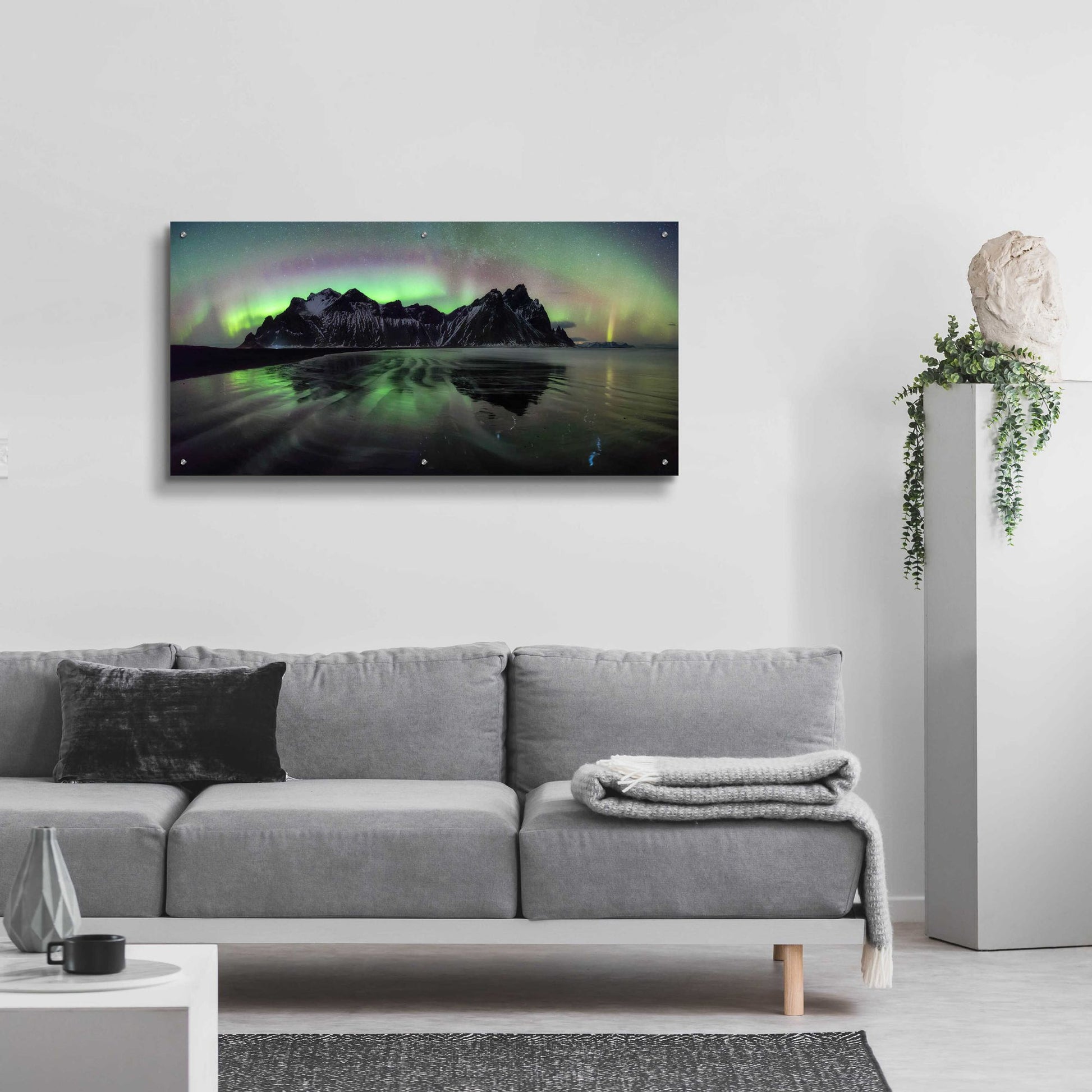 Epic Art 'Water And Mountain During Northern Lights' by Epic Portfolio, Acrylic Glass Wall Art,48x24