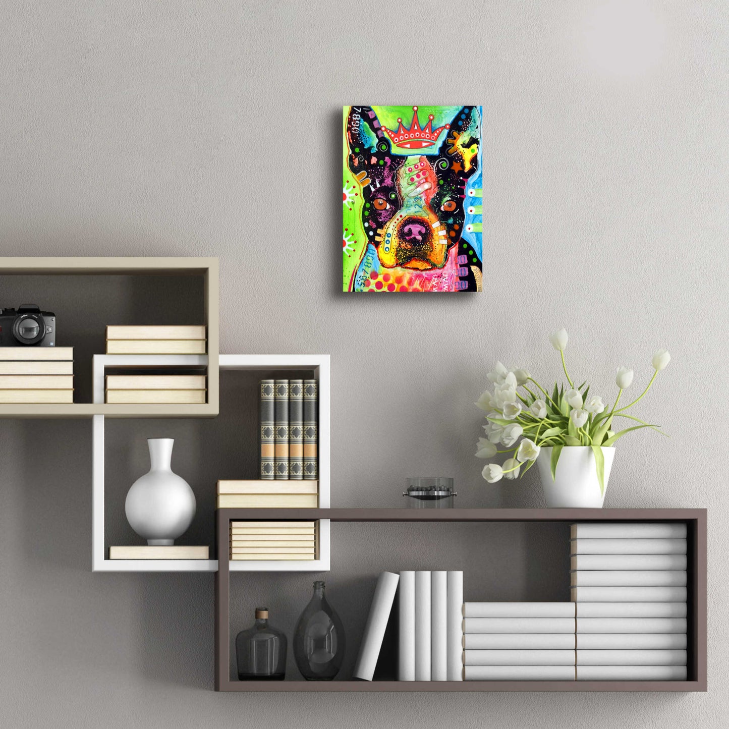 Epic Art 'Boston Terrier Crowned' by Dean Russo, Acrylic Glass Wall Art,12x16