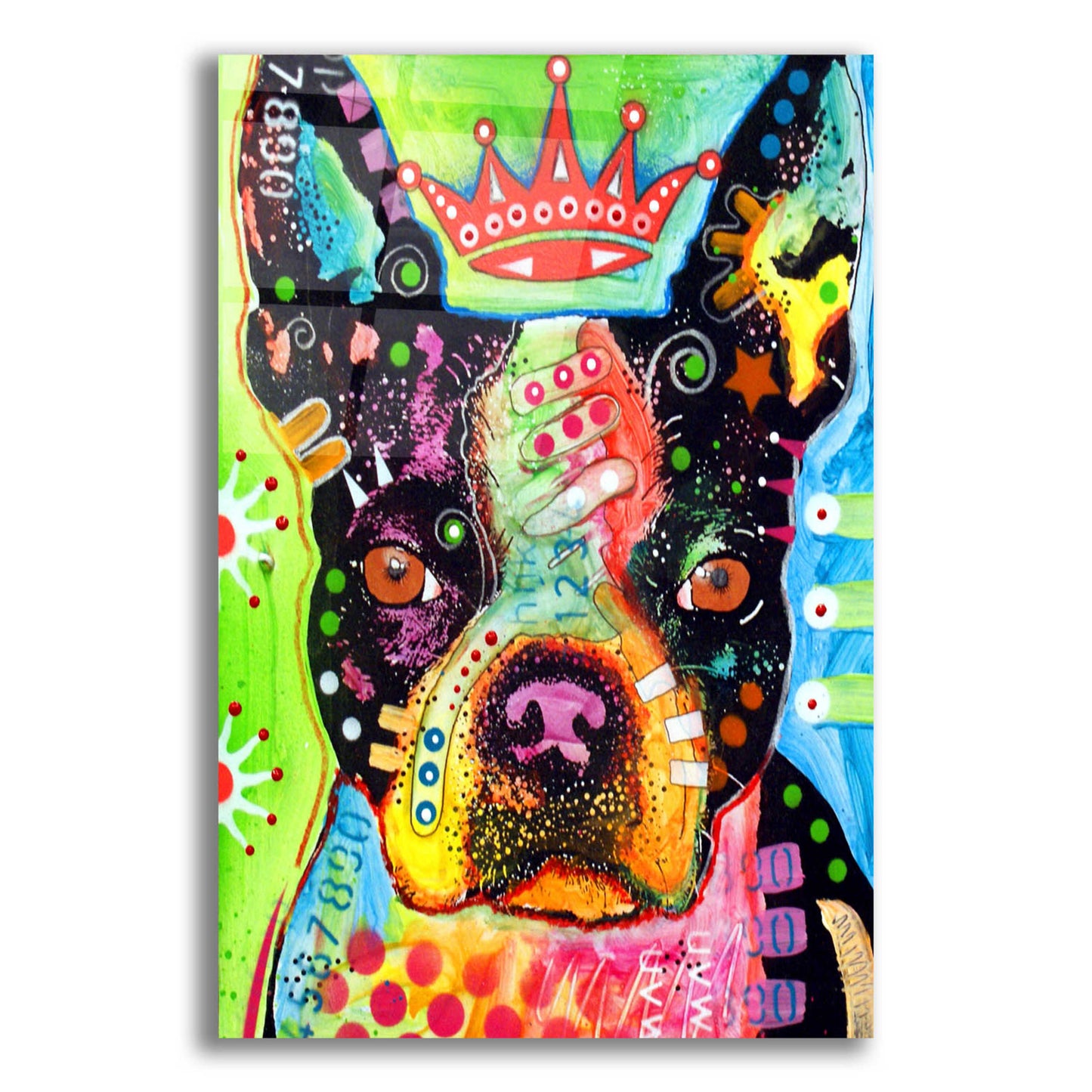 Epic Art 'Boston Terrier Crowned' by Dean Russo, Acrylic Glass Wall Art,12x16