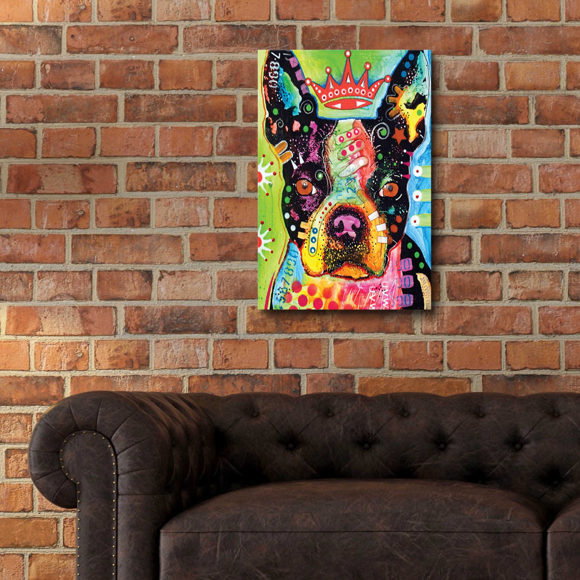 Epic Art 'Boston Terrier Crowned' by Dean Russo, Acrylic Glass Wall Art,16x24