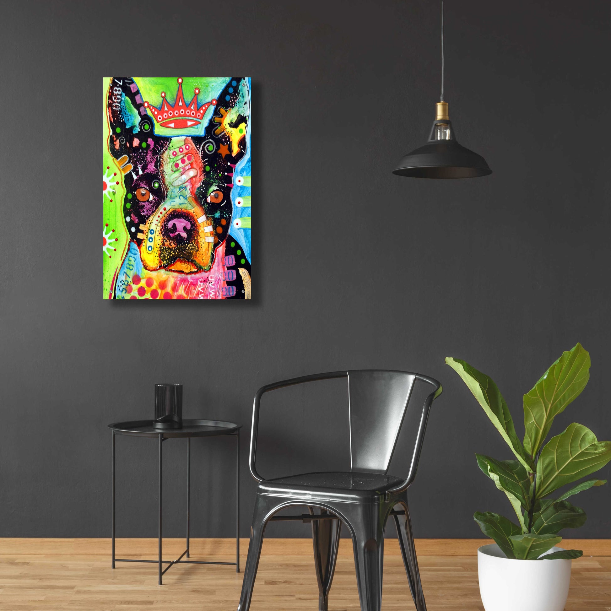 Epic Art 'Boston Terrier Crowned' by Dean Russo, Acrylic Glass Wall Art,24x36