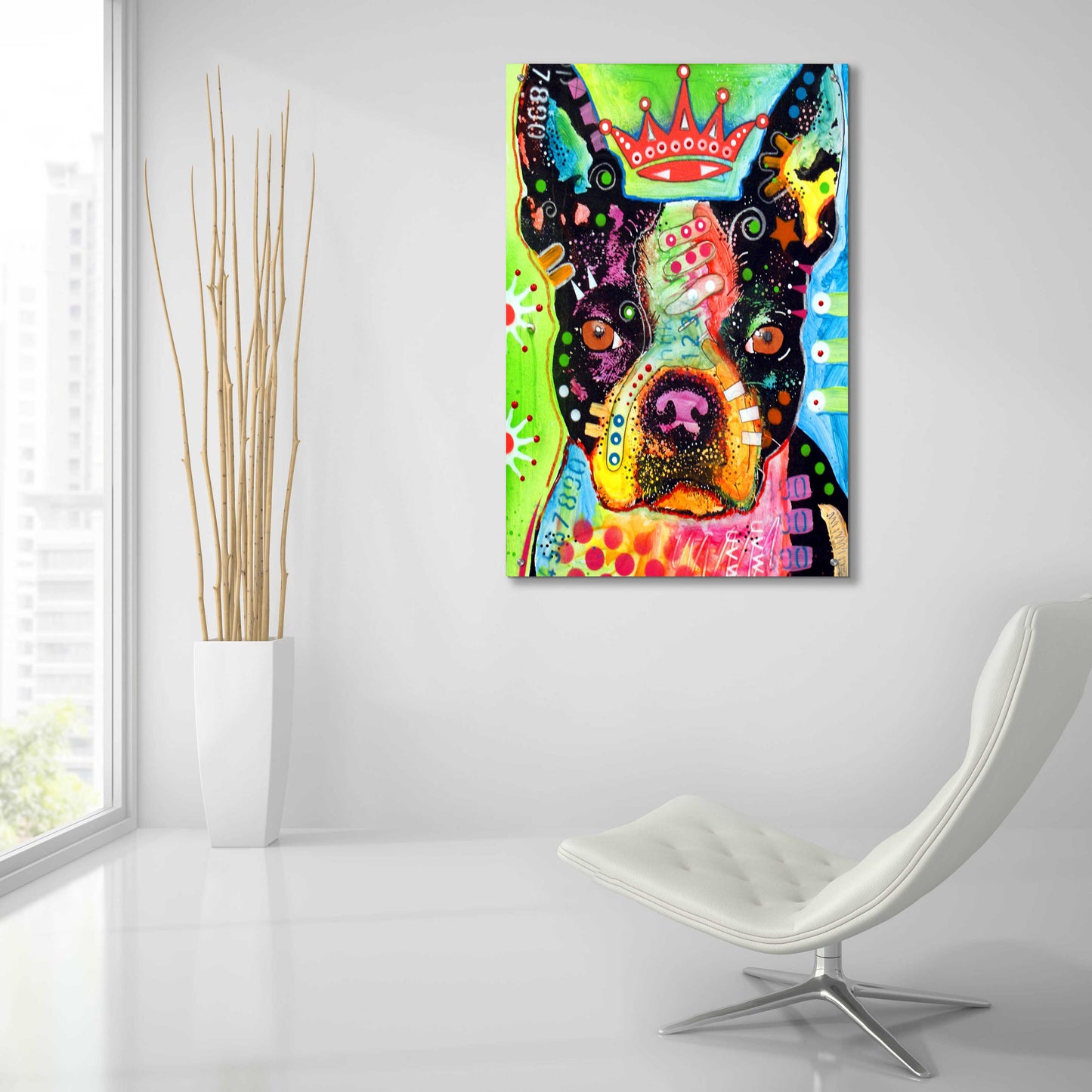 Epic Art 'Boston Terrier Crowned' by Dean Russo, Acrylic Glass Wall Art,24x36