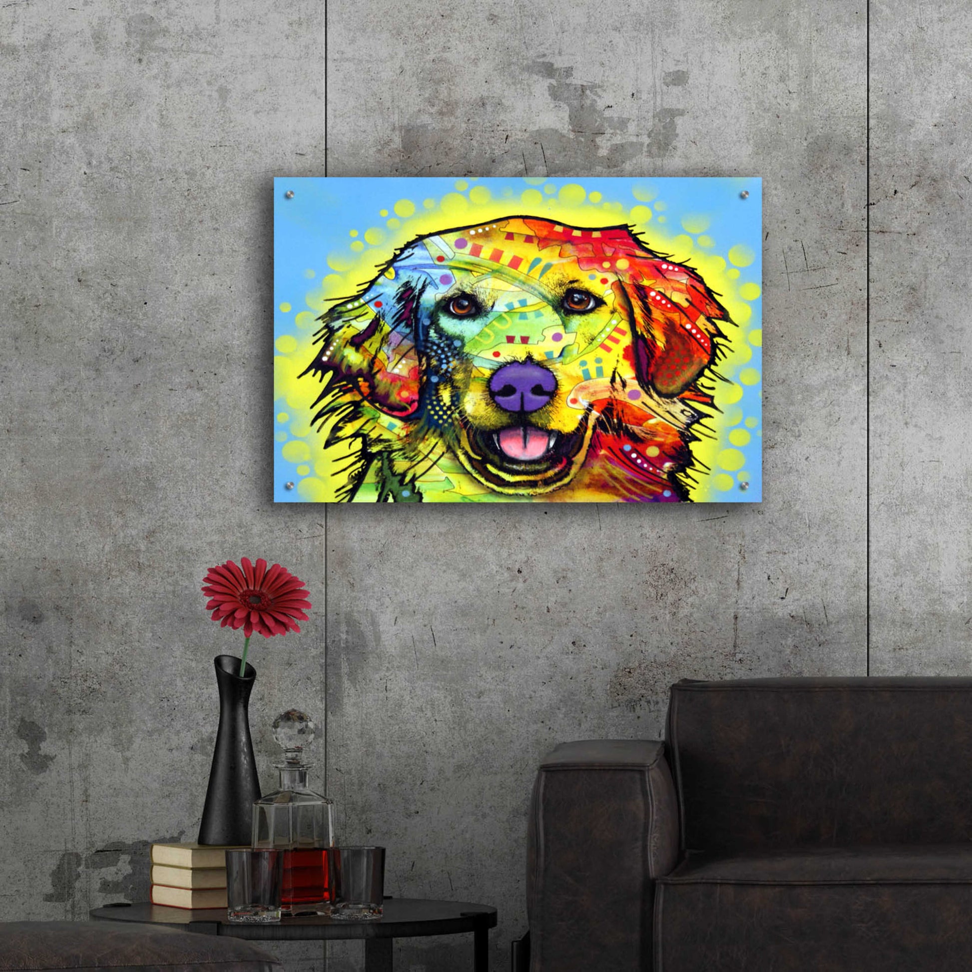 Epic Art 'Golden Retriever' by Dean Russo, Acrylic Glass Wall Art,36x24