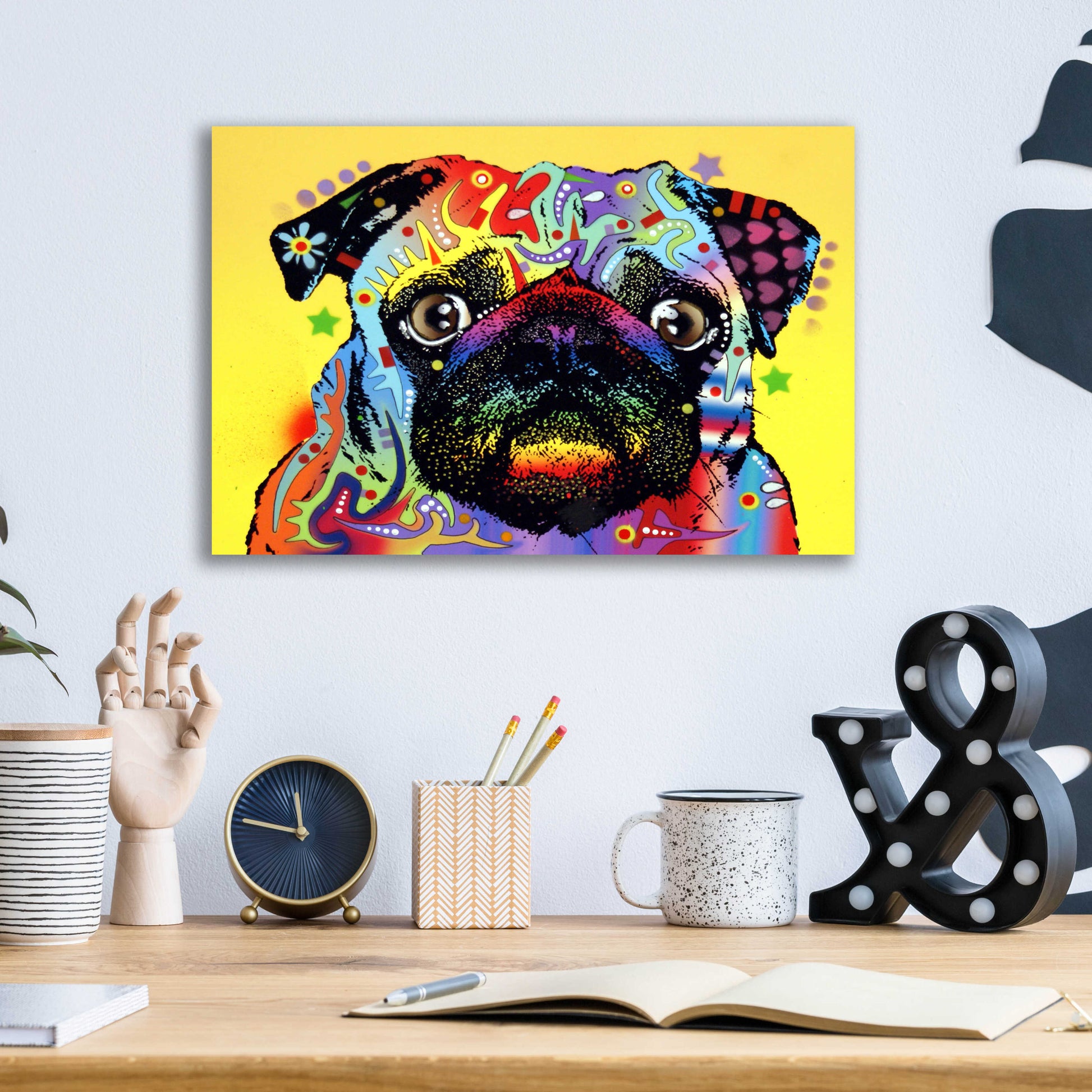 Epic Art 'Pug 1' by Dean Russo, Acrylic Glass Wall Art,16x12