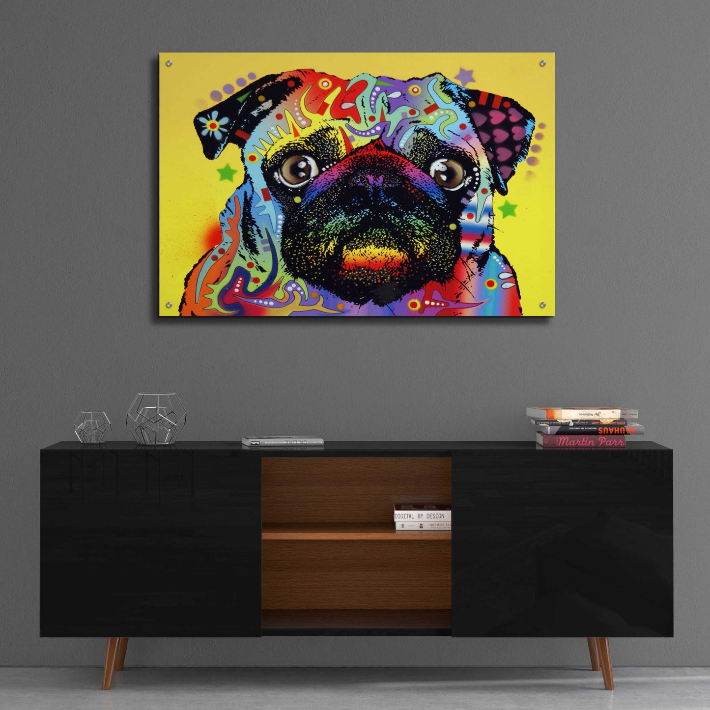 Epic Art 'Pug 1' by Dean Russo, Acrylic Glass Wall Art,36x24