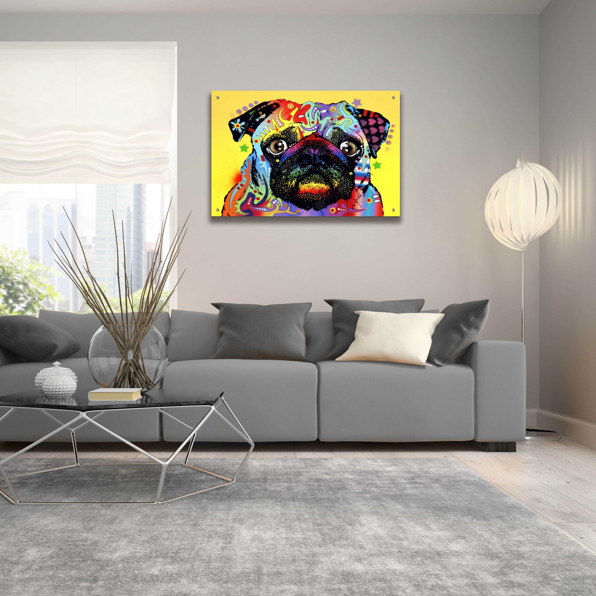 Epic Art 'Pug 1' by Dean Russo, Acrylic Glass Wall Art,36x24