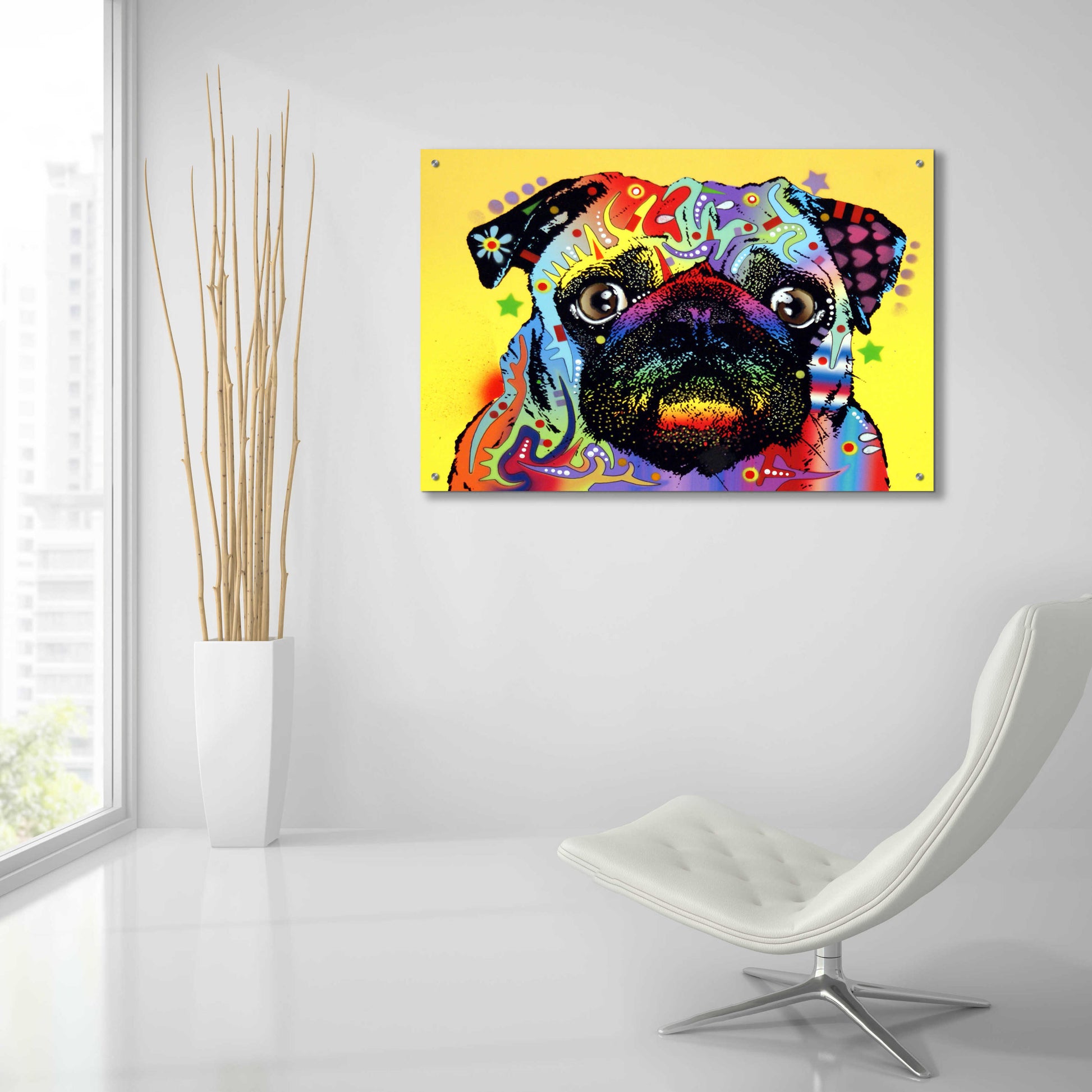 Epic Art 'Pug 1' by Dean Russo, Acrylic Glass Wall Art,36x24