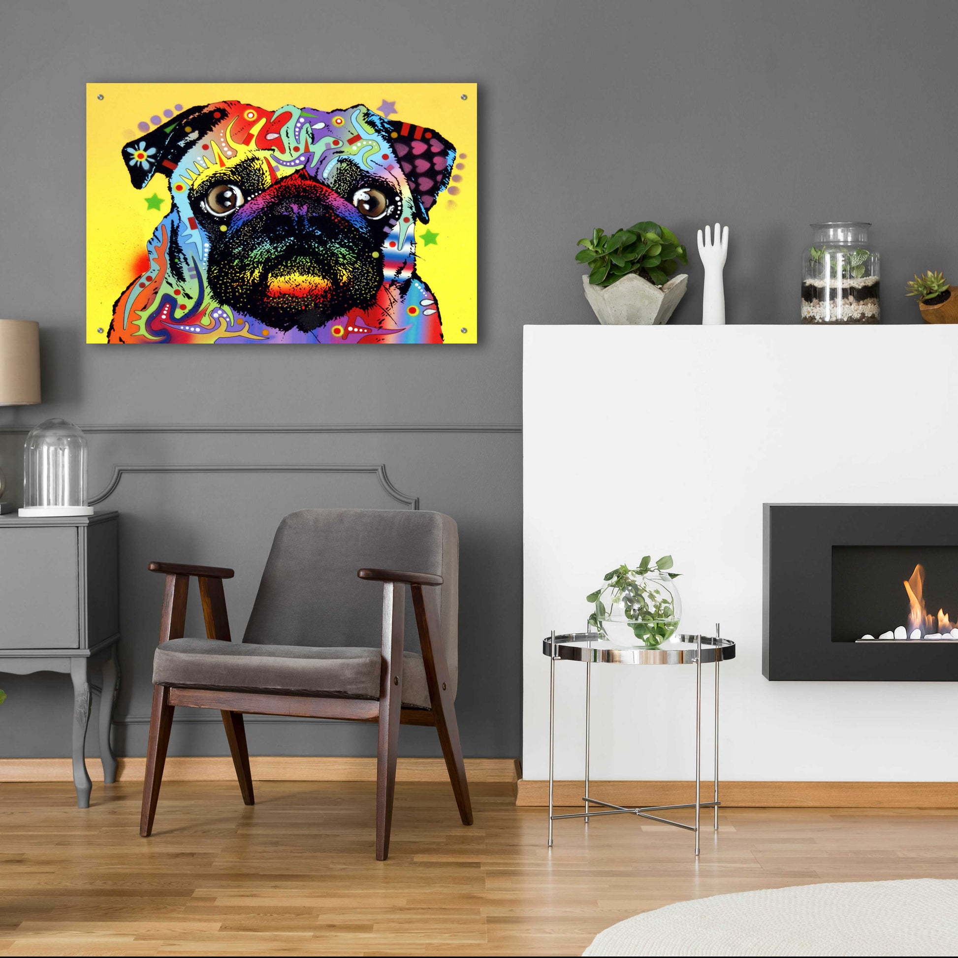 Epic Art 'Pug 1' by Dean Russo, Acrylic Glass Wall Art,36x24