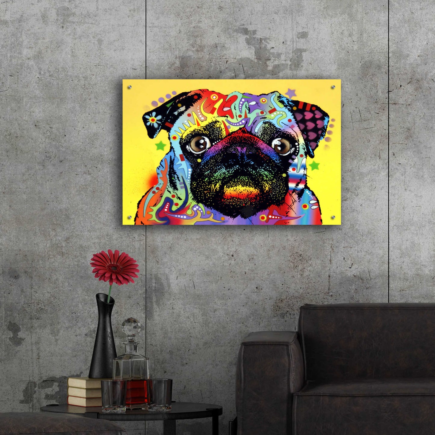 Epic Art 'Pug 1' by Dean Russo, Acrylic Glass Wall Art,36x24