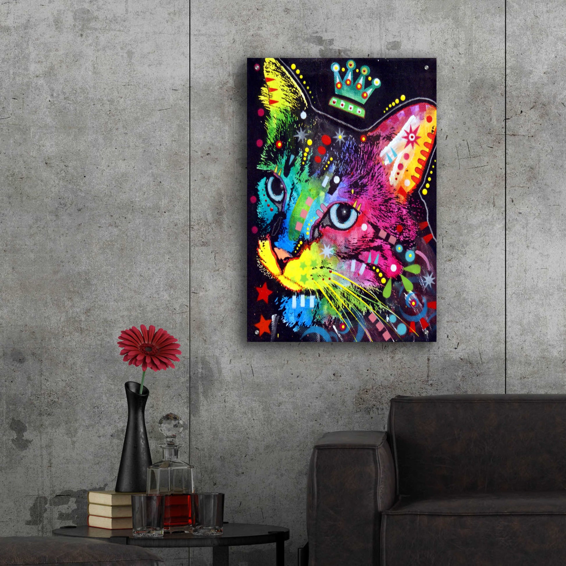 Epic Art 'Thinking Cat Crowned' by Dean Russo, Acrylic Glass Wall Art,24x36