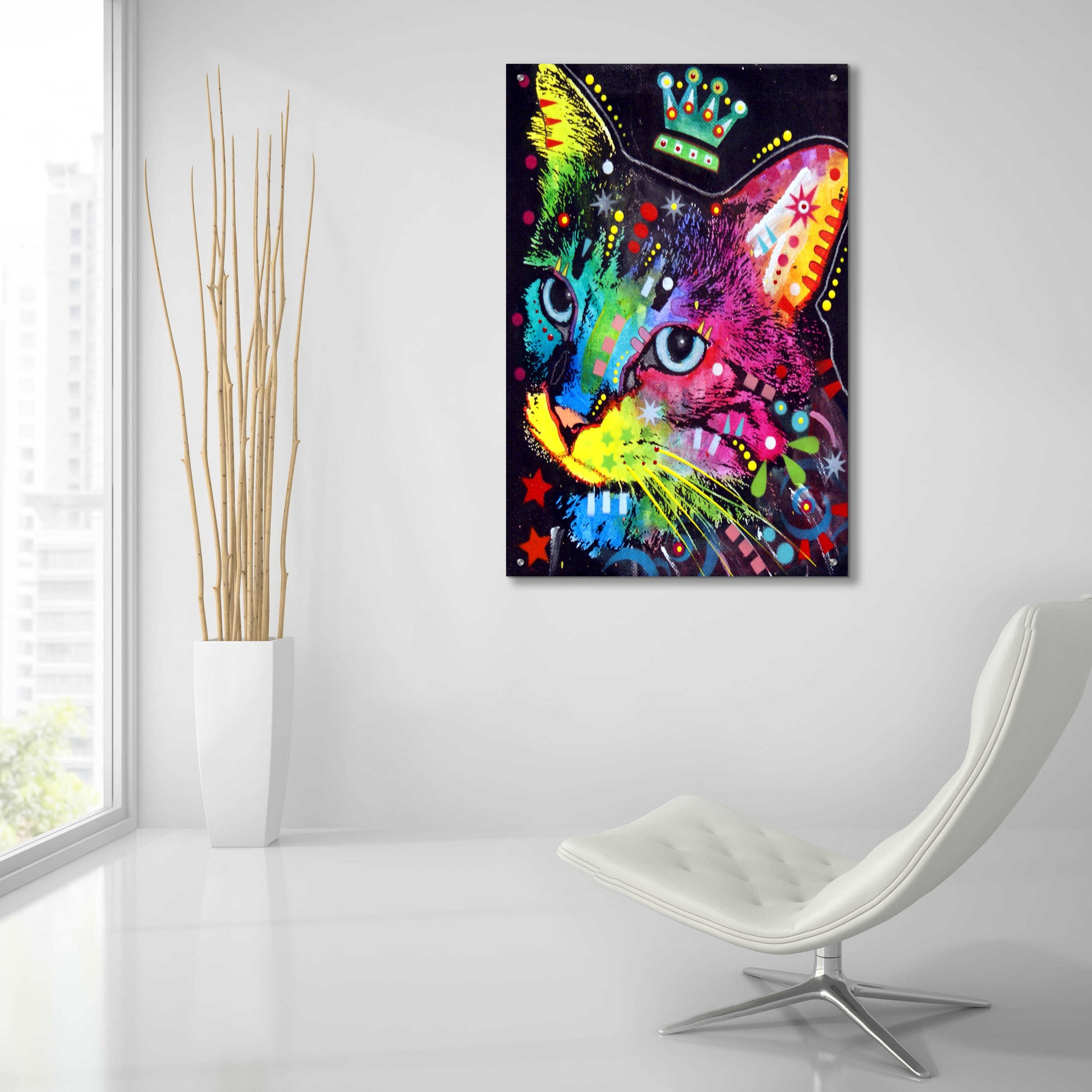 Epic Art 'Thinking Cat Crowned' by Dean Russo, Acrylic Glass Wall Art,24x36