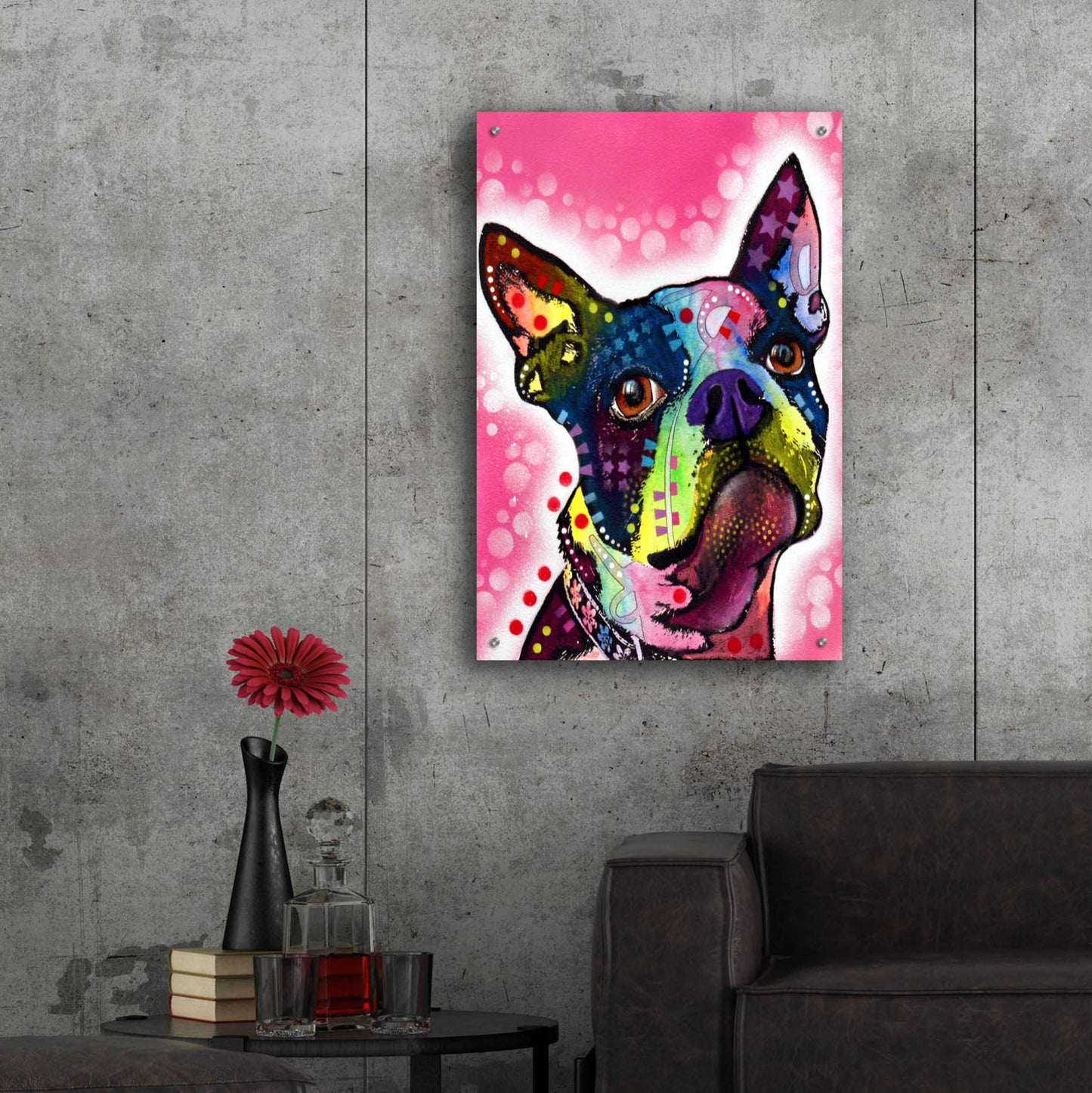 Epic Art 'Boston Terrier' by Dean Russo, Acrylic Glass Wall Art,24x36