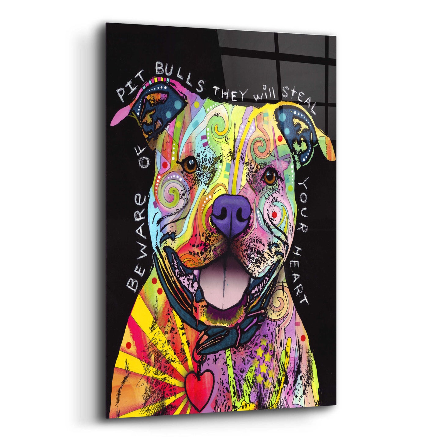 Epic Art 'Beware Of Pit Bulls' by Dean Russo, Acrylic Glass Wall Art,12x16