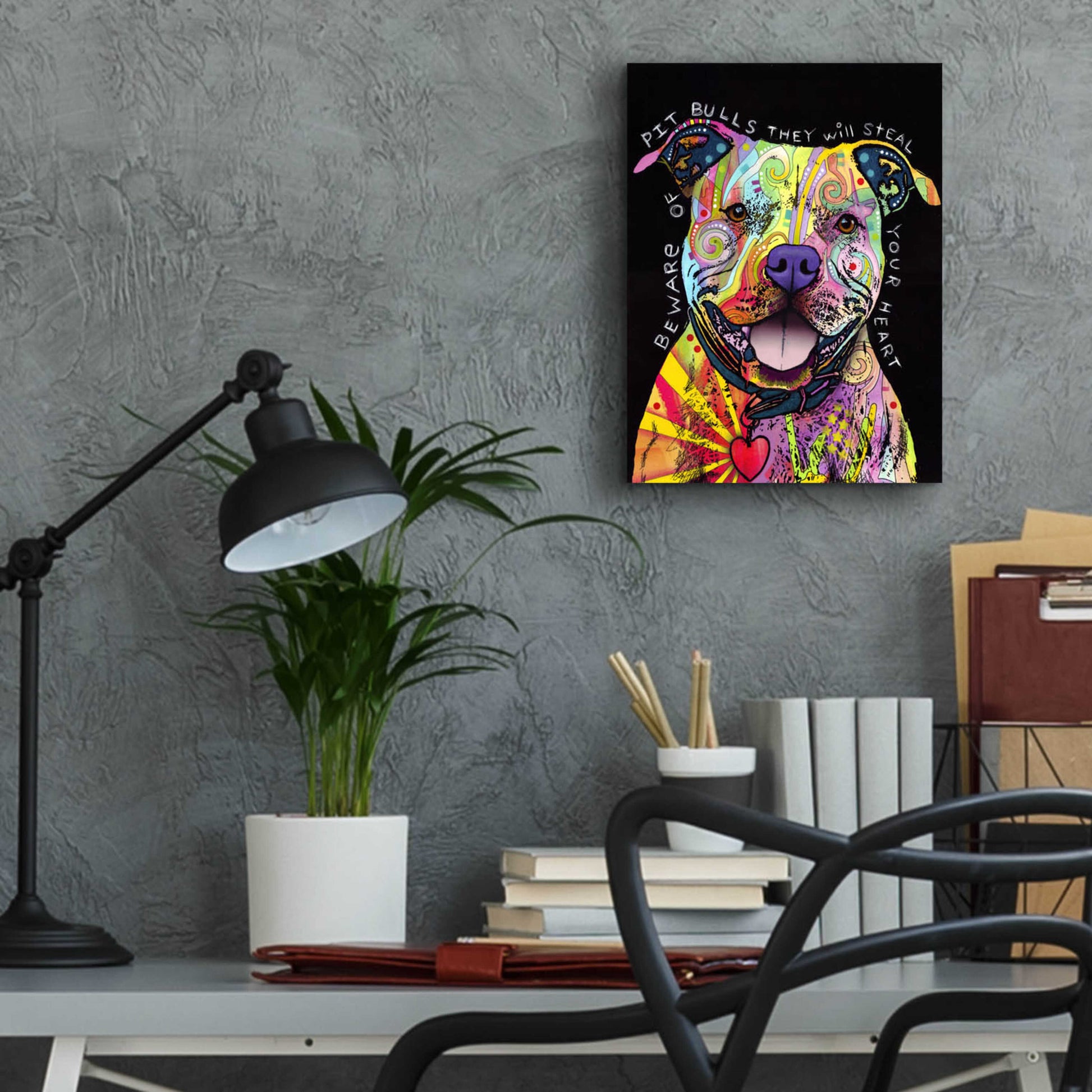 Epic Art 'Beware Of Pit Bulls' by Dean Russo, Acrylic Glass Wall Art,12x16