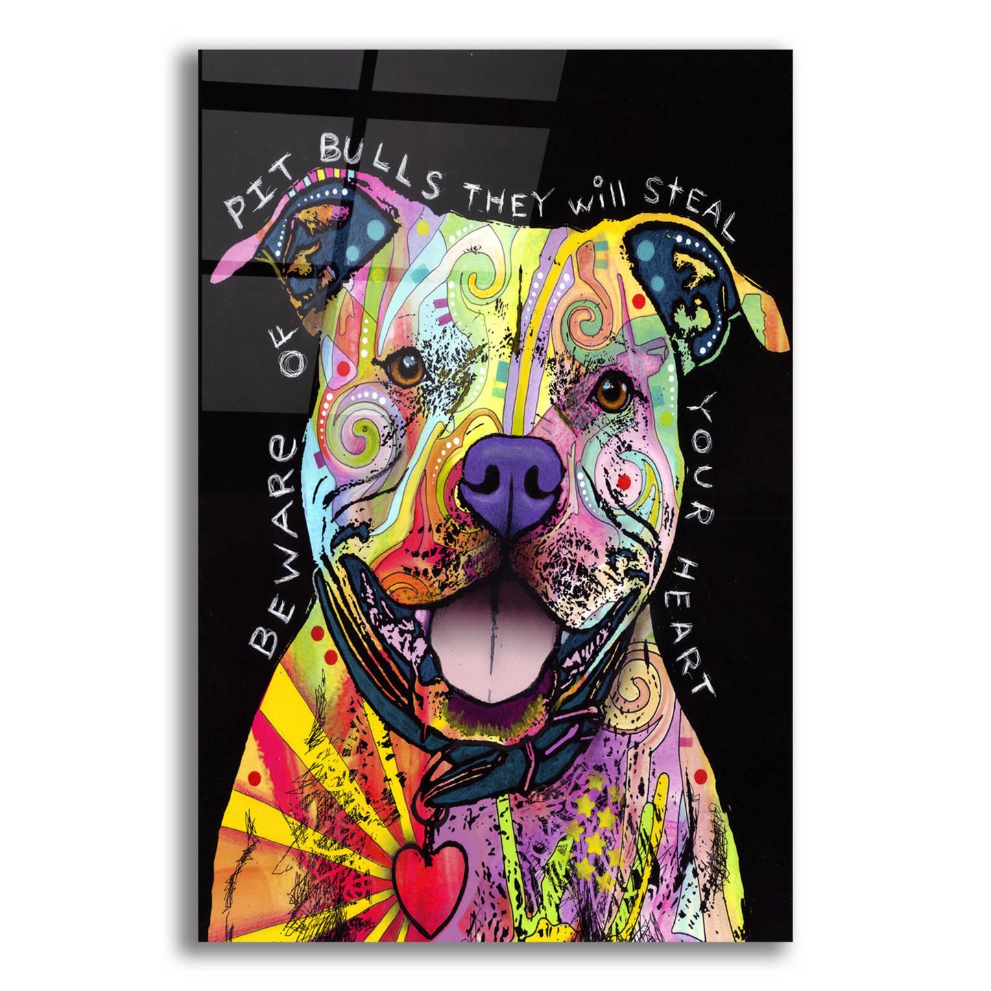 Epic Art 'Beware Of Pit Bulls' by Dean Russo, Acrylic Glass Wall Art,12x16