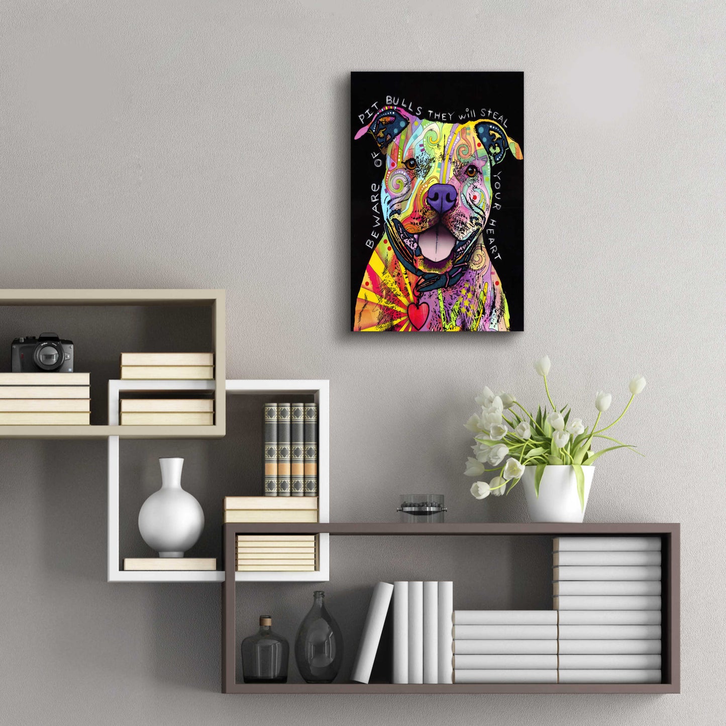 Epic Art 'Beware Of Pit Bulls' by Dean Russo, Acrylic Glass Wall Art,16x24