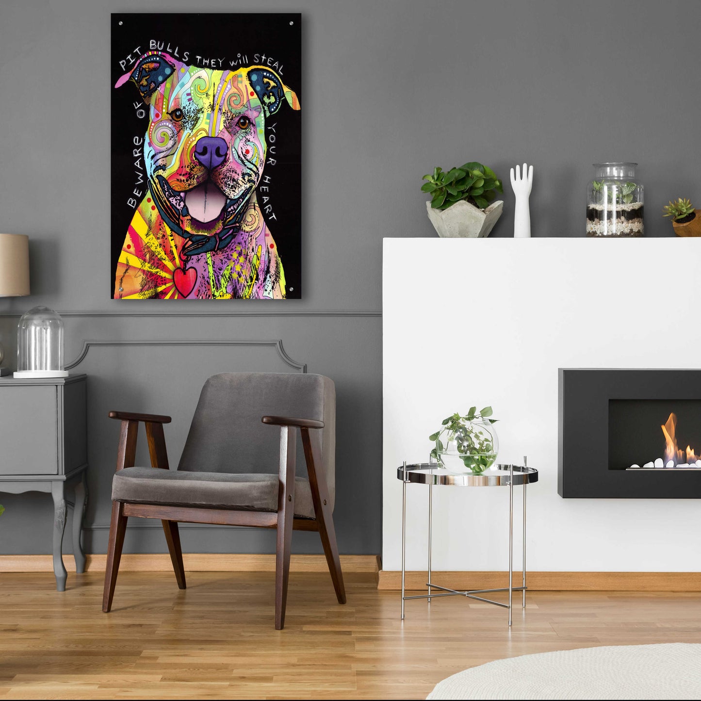 Epic Art 'Beware Of Pit Bulls' by Dean Russo, Acrylic Glass Wall Art,24x36