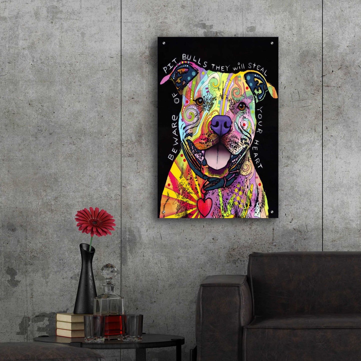 Epic Art 'Beware Of Pit Bulls' by Dean Russo, Acrylic Glass Wall Art,24x36