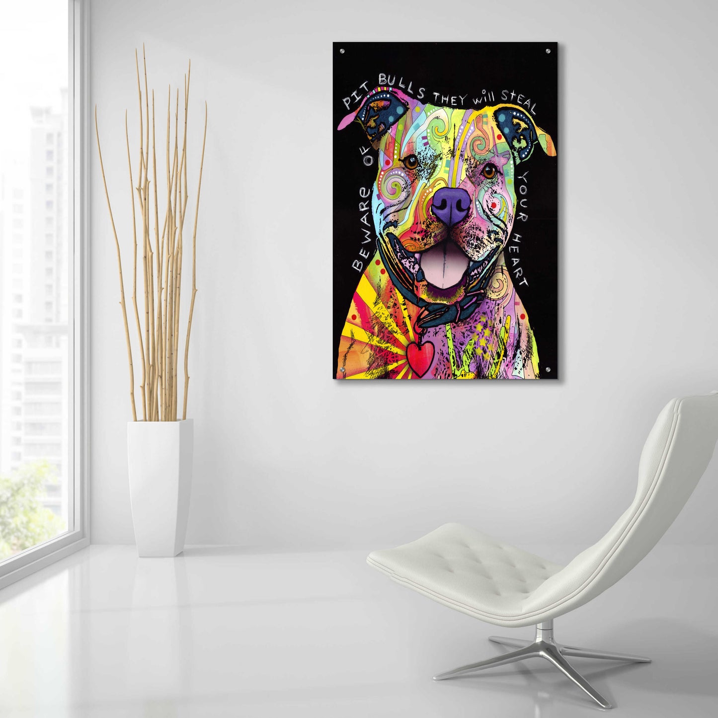 Epic Art 'Beware Of Pit Bulls' by Dean Russo, Acrylic Glass Wall Art,24x36