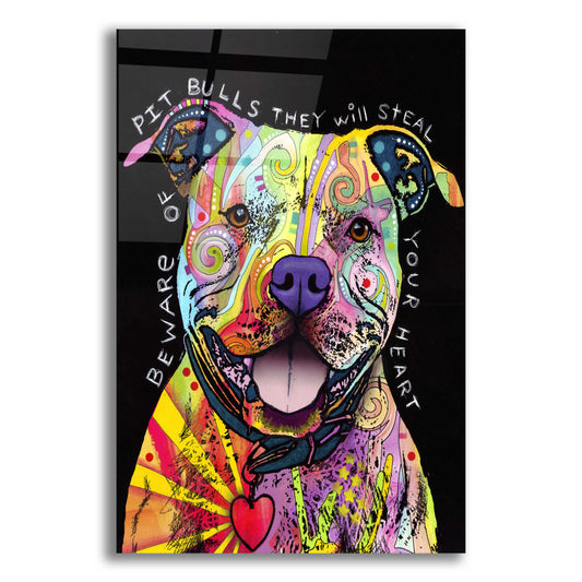 Epic Art 'Beware Of Pit Bulls' by Dean Russo, Acrylic Glass Wall Art