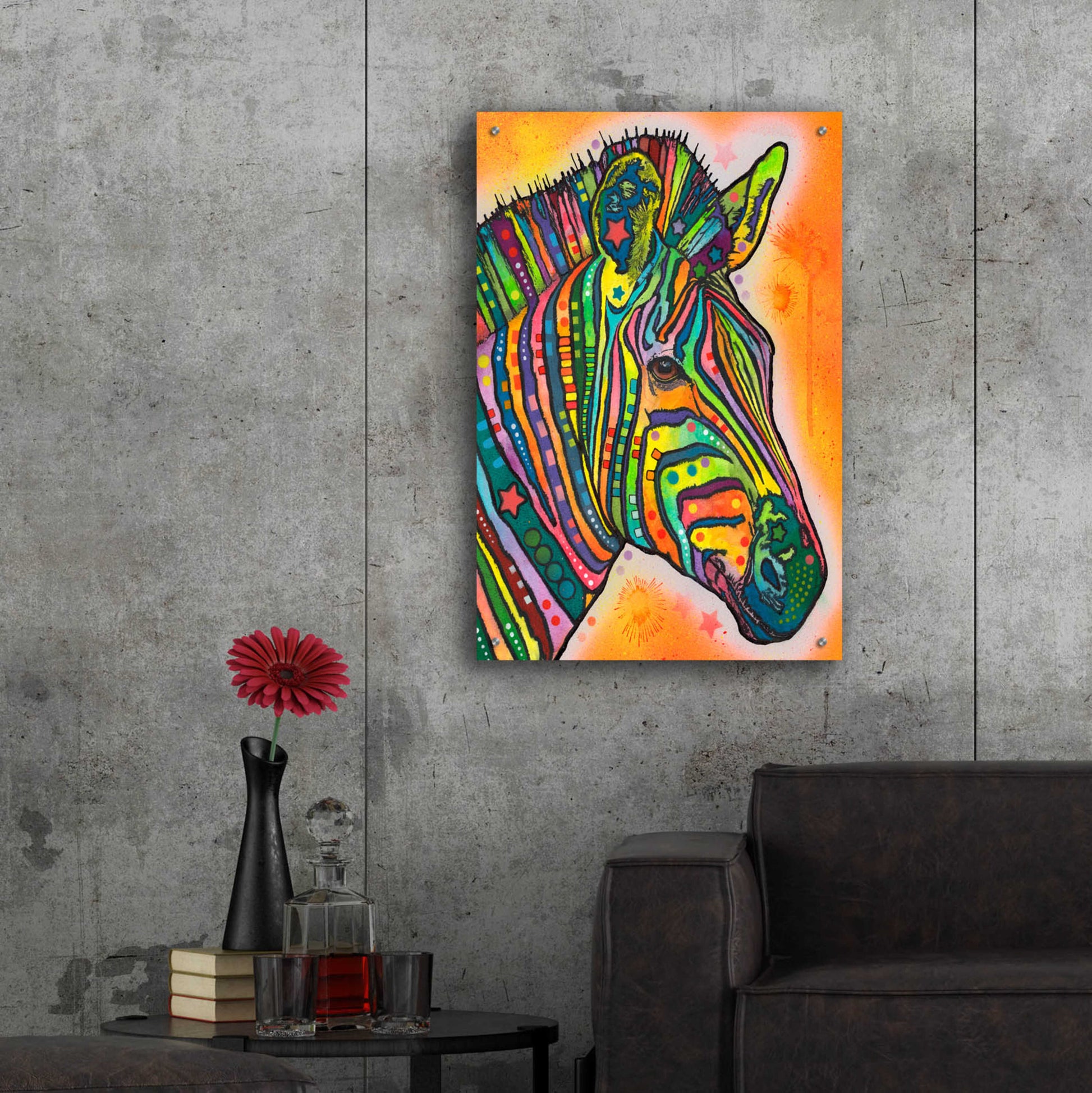 Epic Art 'Zebra' by Dean Russo, Acrylic Glass Wall Art,24x36