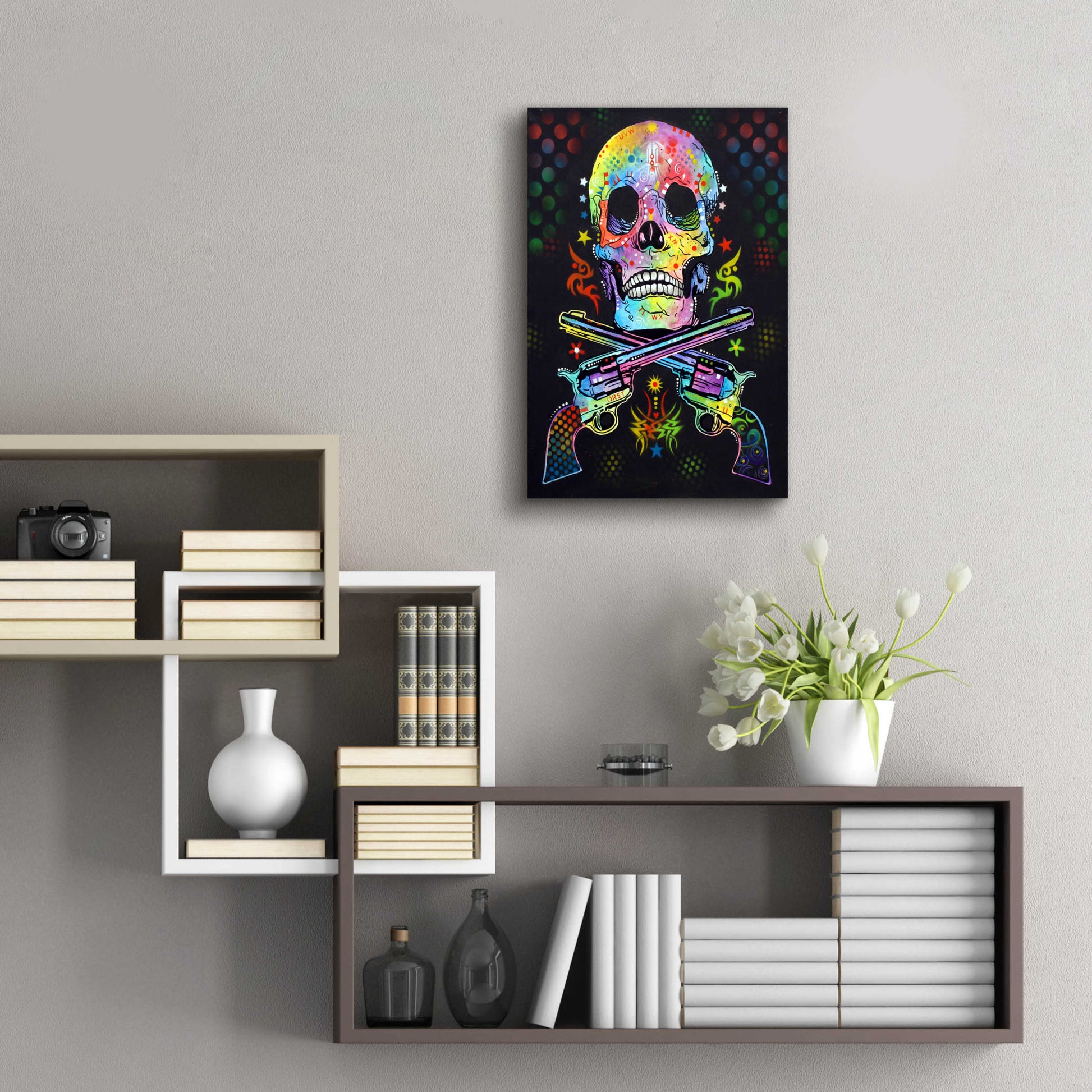 Epic Art 'Skull & Guns' by Dean Russo, Acrylic Glass Wall Art,16x24