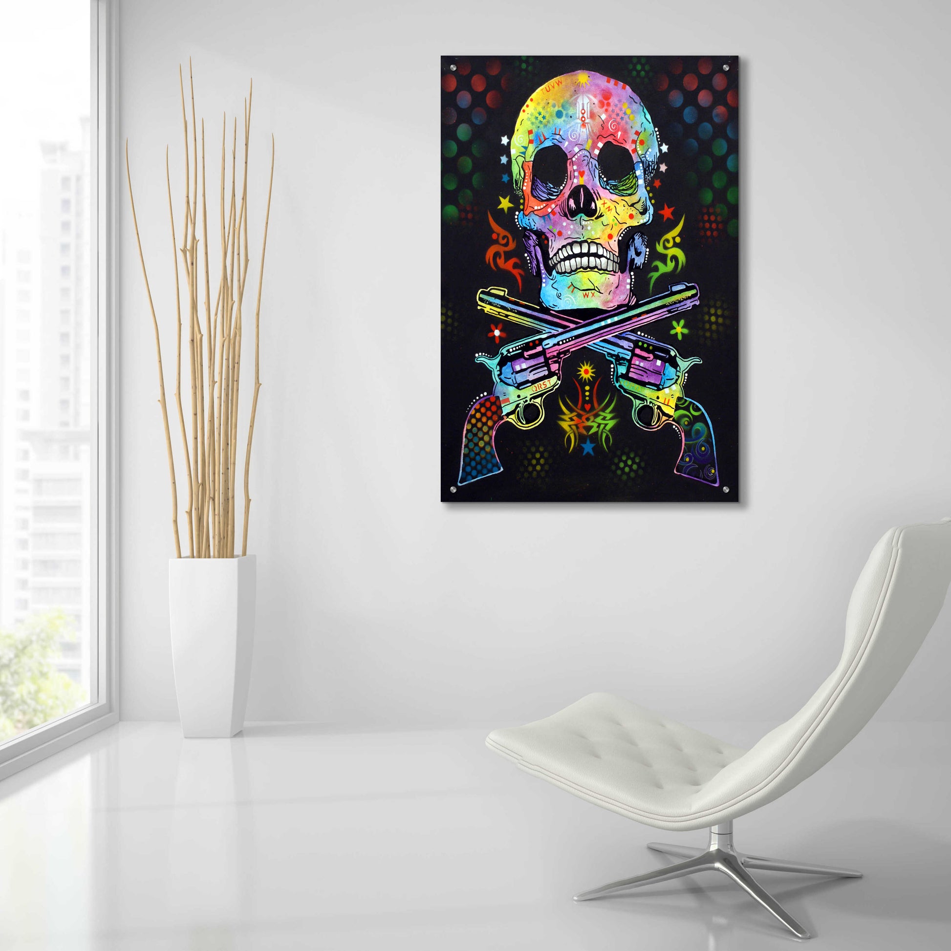 Epic Art 'Skull & Guns' by Dean Russo, Acrylic Glass Wall Art,24x36